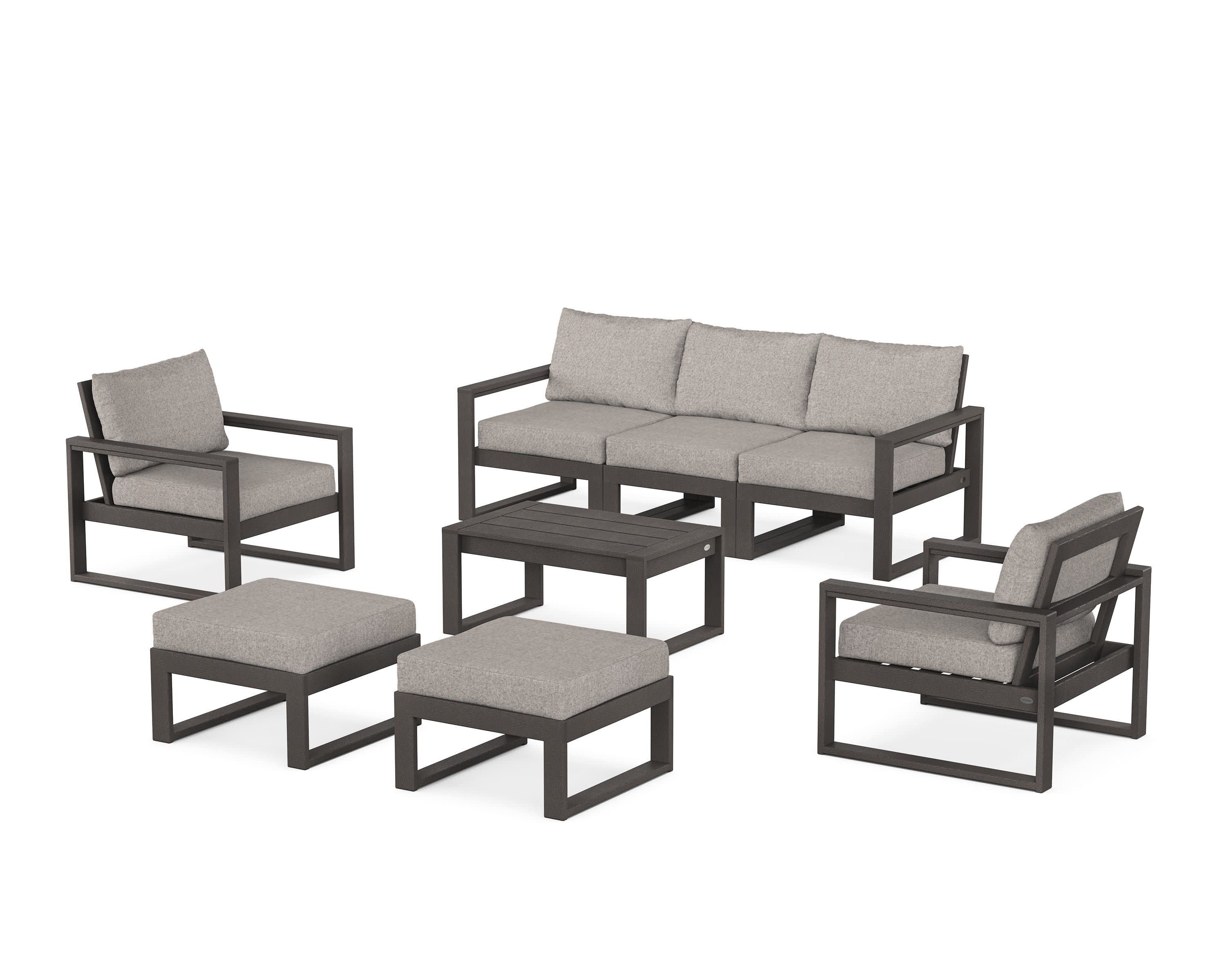 EDGE Sectional 8-Piece Lounge Sofa Set in Vintage Coffee / Weathered Tweed