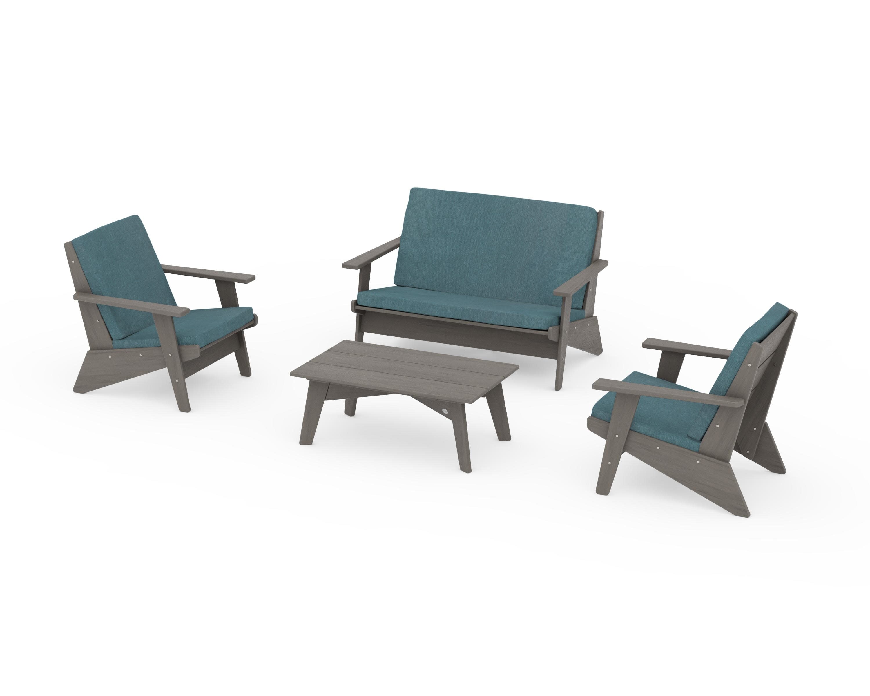 Riviera Modern Lounge 4-Piece Set in Driftwood / Ocean Teal