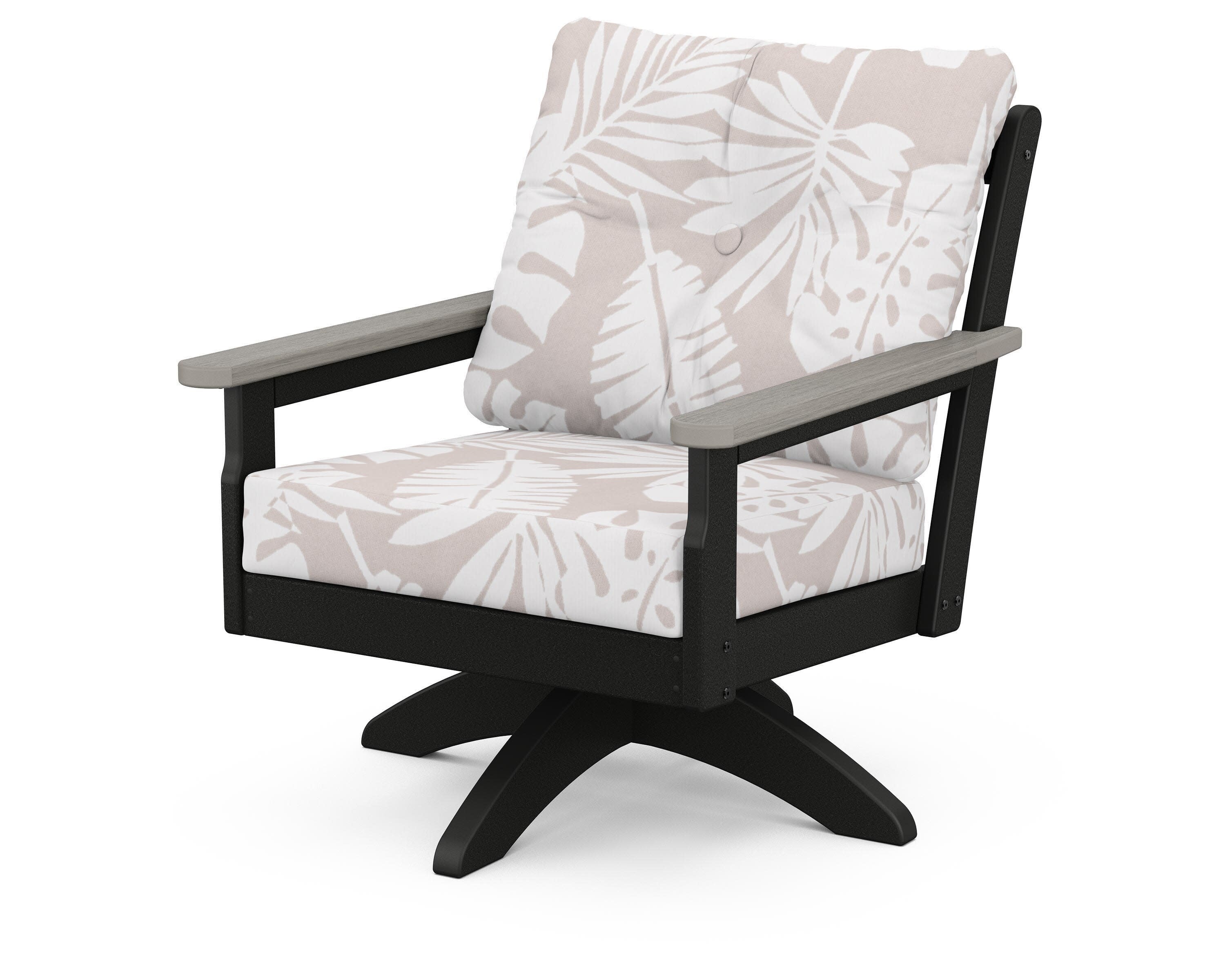 Vineyard Deep Seating Swivel Chair in Black / Driftwood / Leaf Dune Burlap