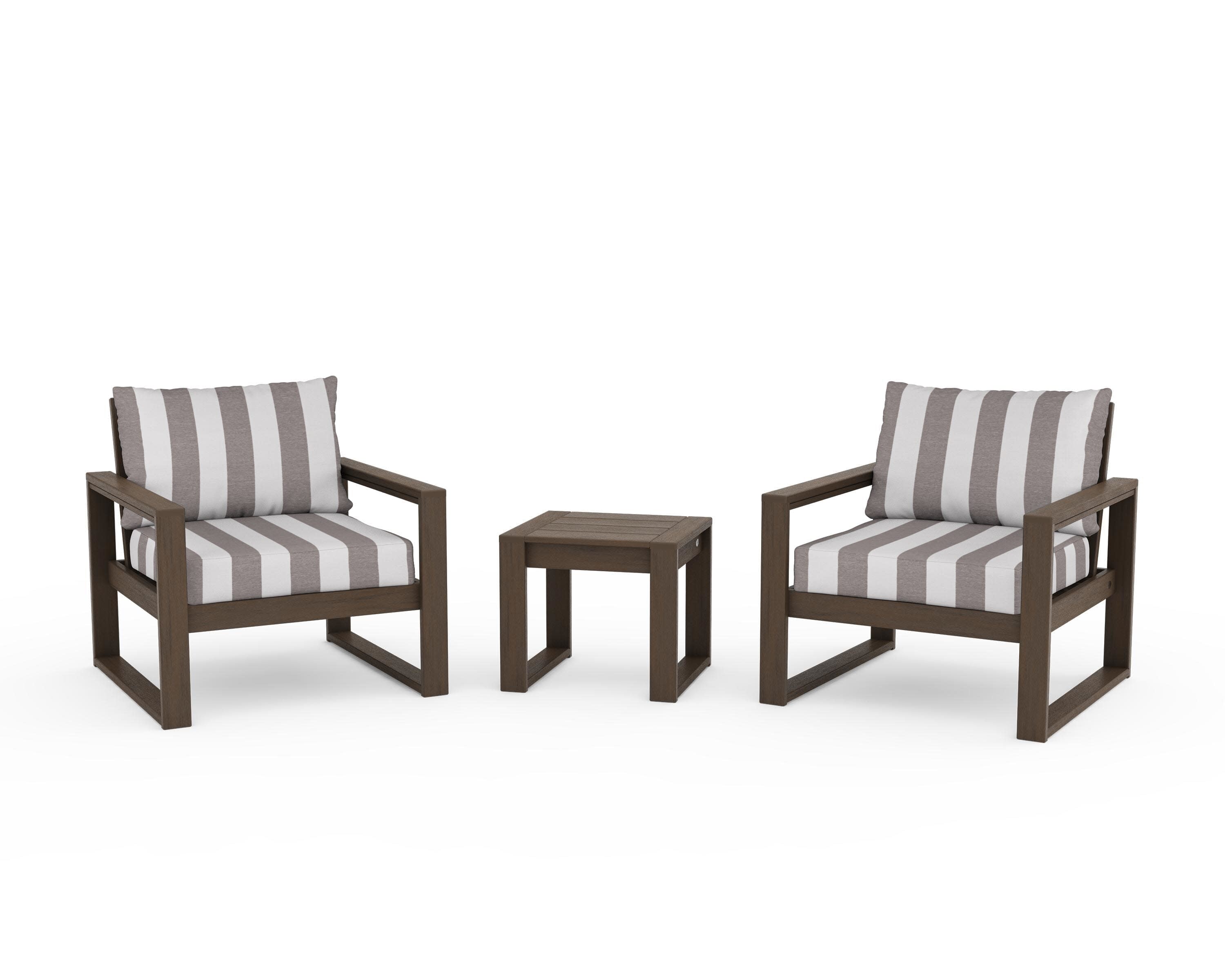 EDGE Sectional 3-Piece Deep Seating Set in Kona / Cabana Stripe Grey Mist