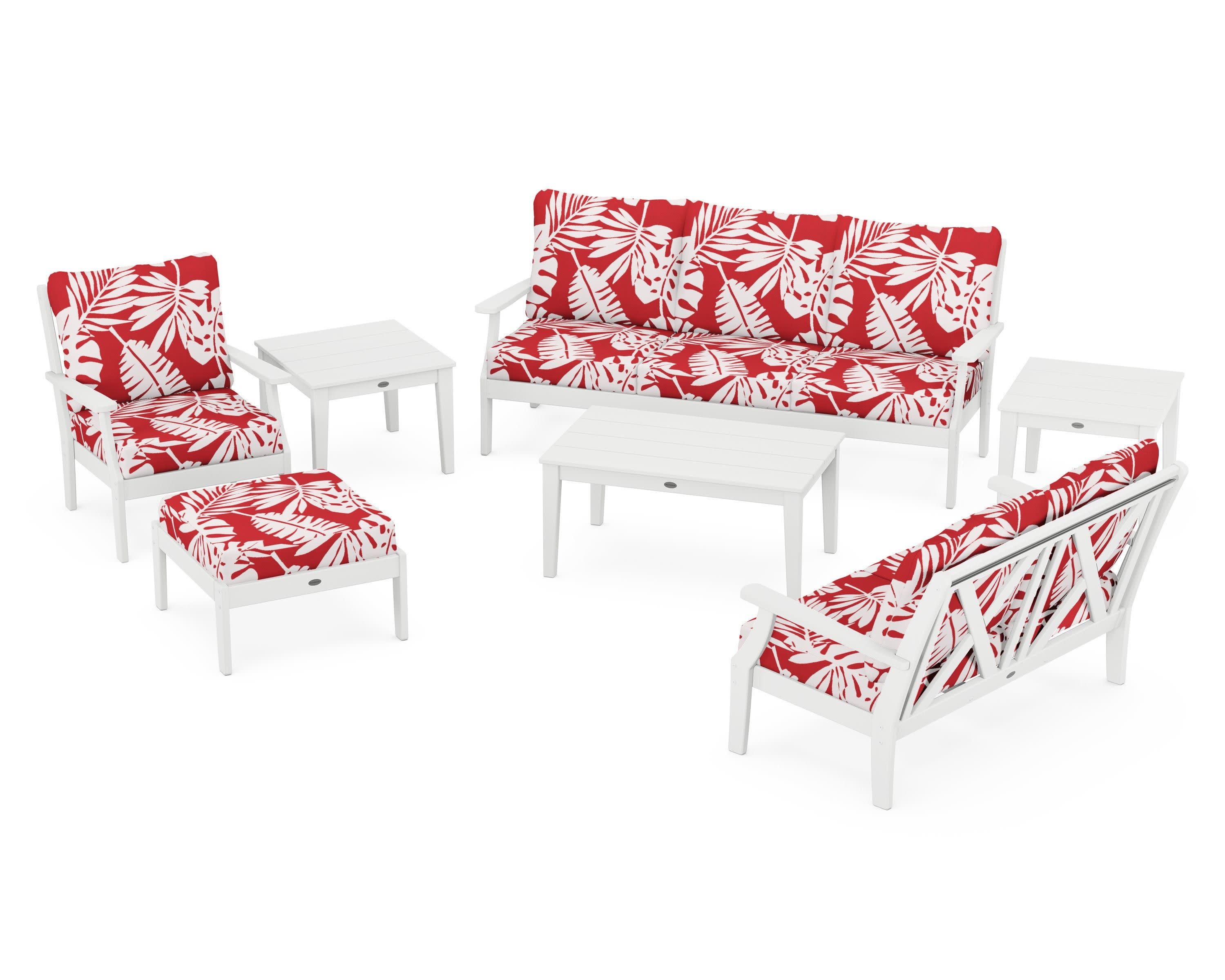 Braxton 7-Piece Deep Seating Set in White / Leaf Crimson