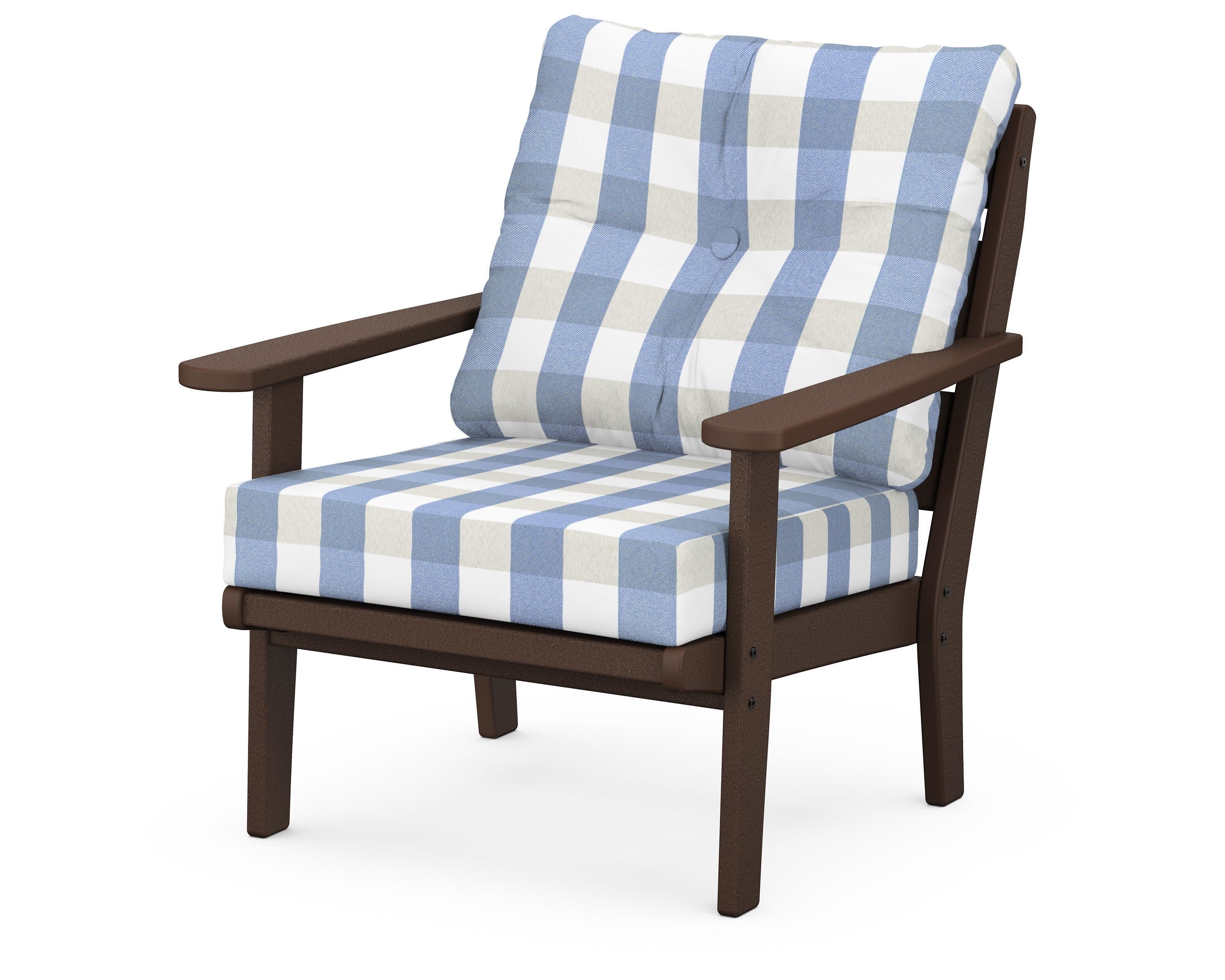 Lakeside Deep Seating Chair in Mahogany / Buffalo Plaid Sky Blue