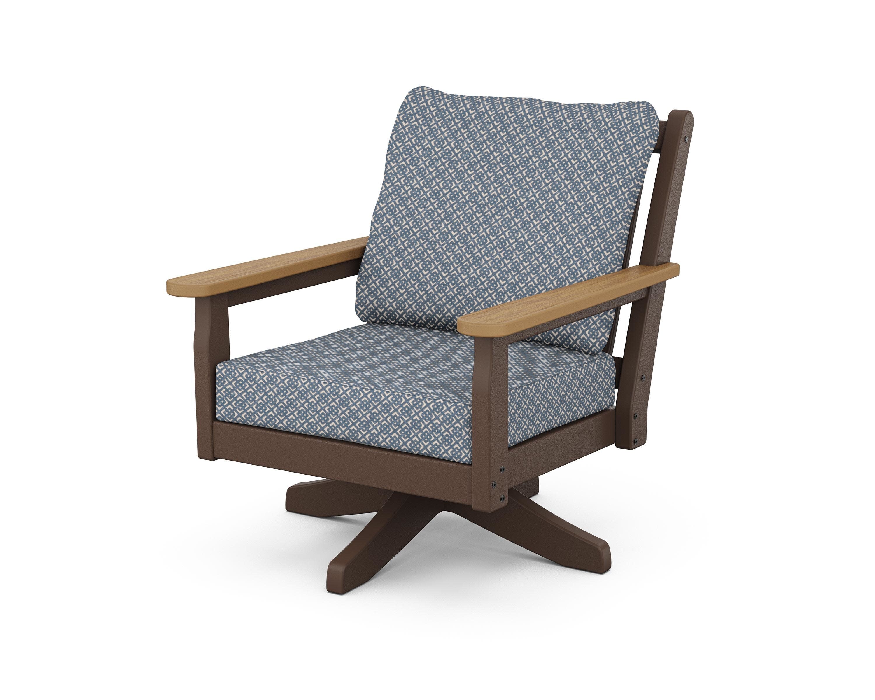 Chippendale Deep Seating Swivel Chair in Mahogany / Natural / Hopscotch