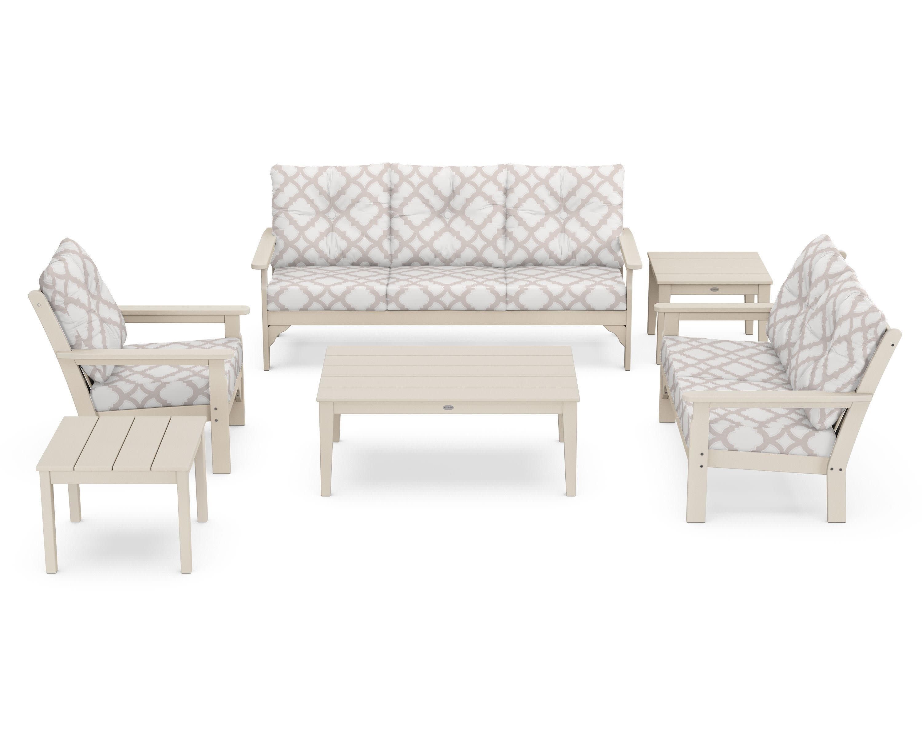 Vineyard 6-Piece Deep Seating Set in Sand / Trellis Dune Burlap