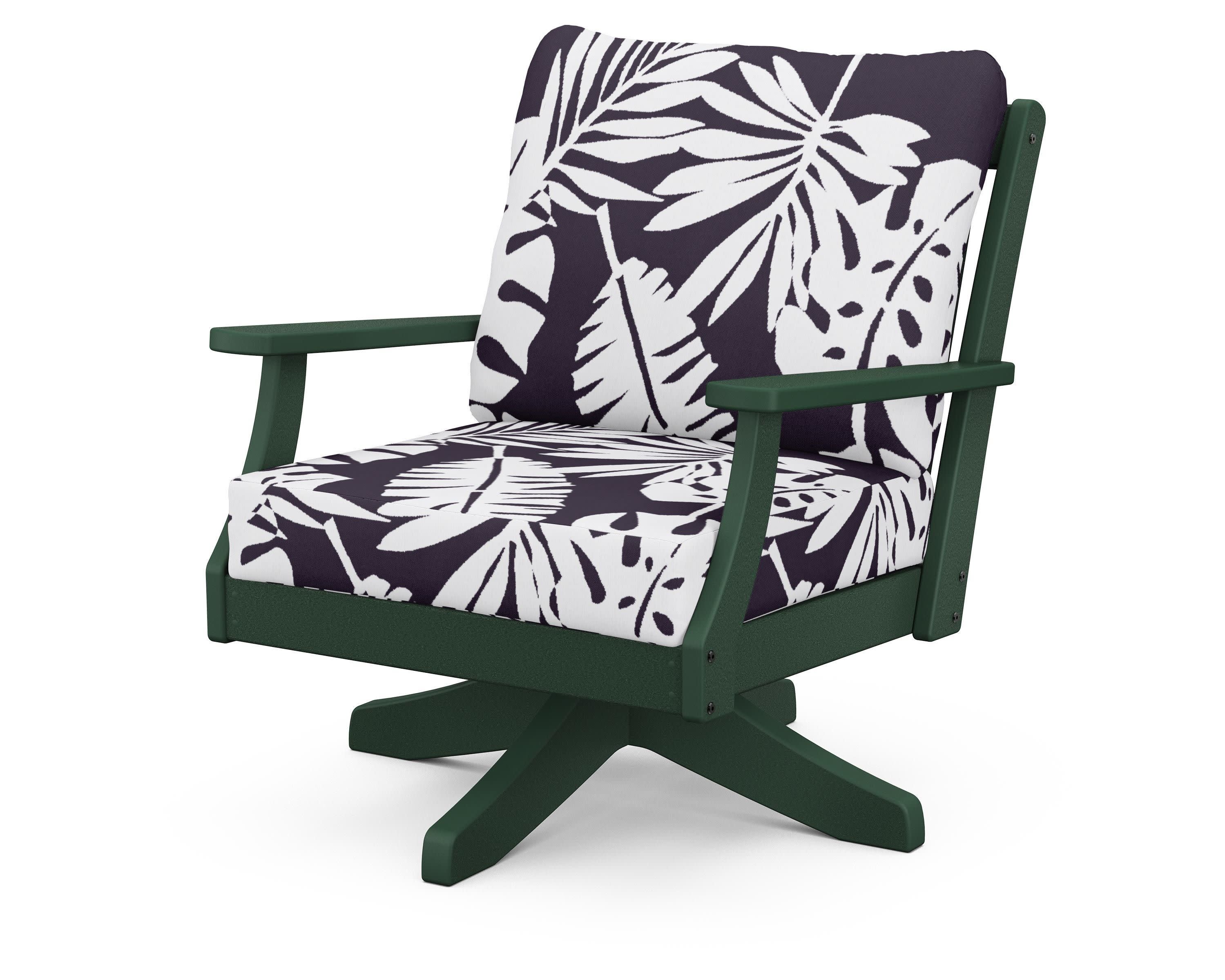 Braxton Deep Seating Swivel Chair in Green / Leaf Navy
