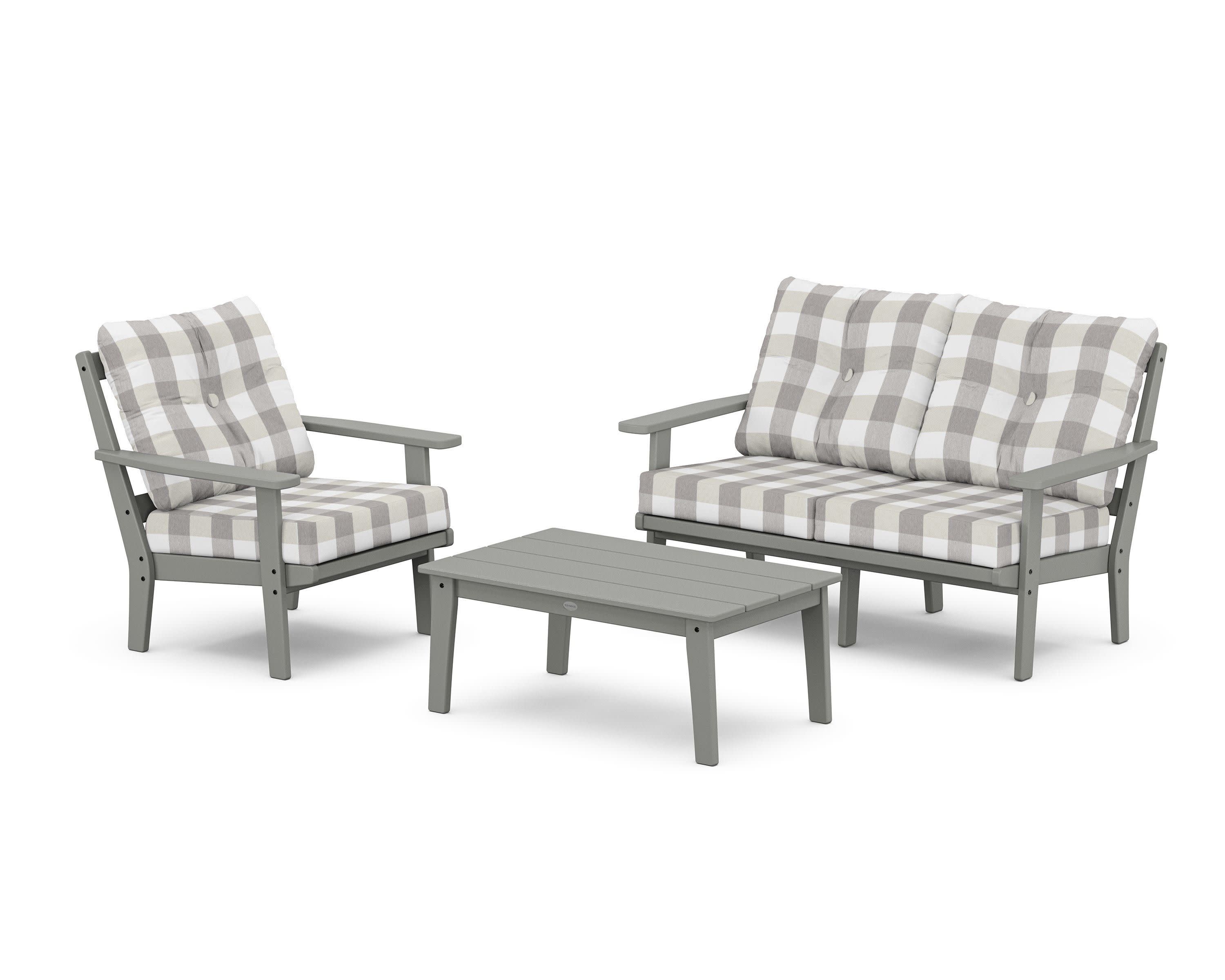 Oxford 3-Piece Deep Seating Set with Loveseat in Slate Grey / Buffalo Plaid Grey Mist