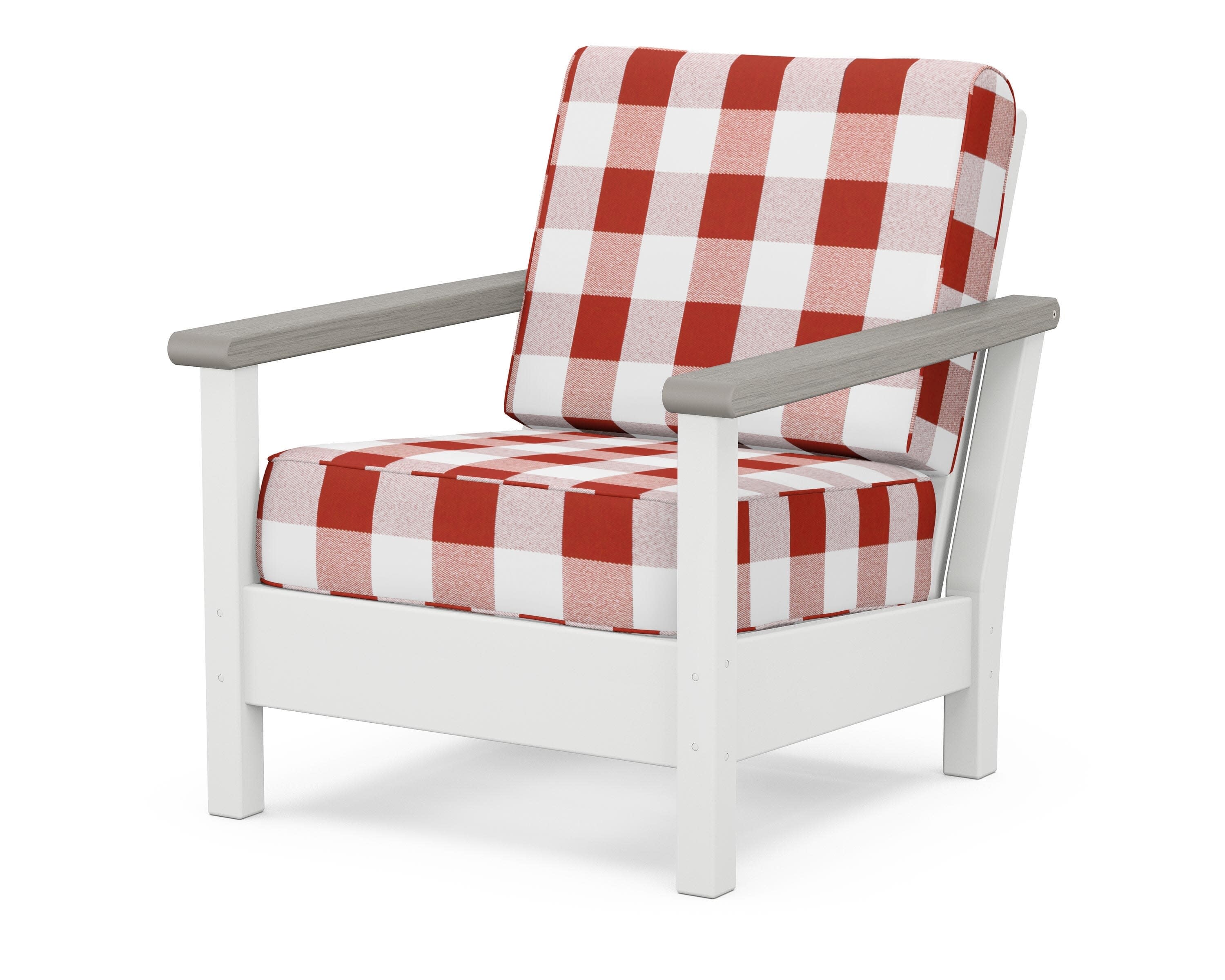 Harbour Deep Seating Chair in White / Driftwood / Buffalo Plaid Crimson