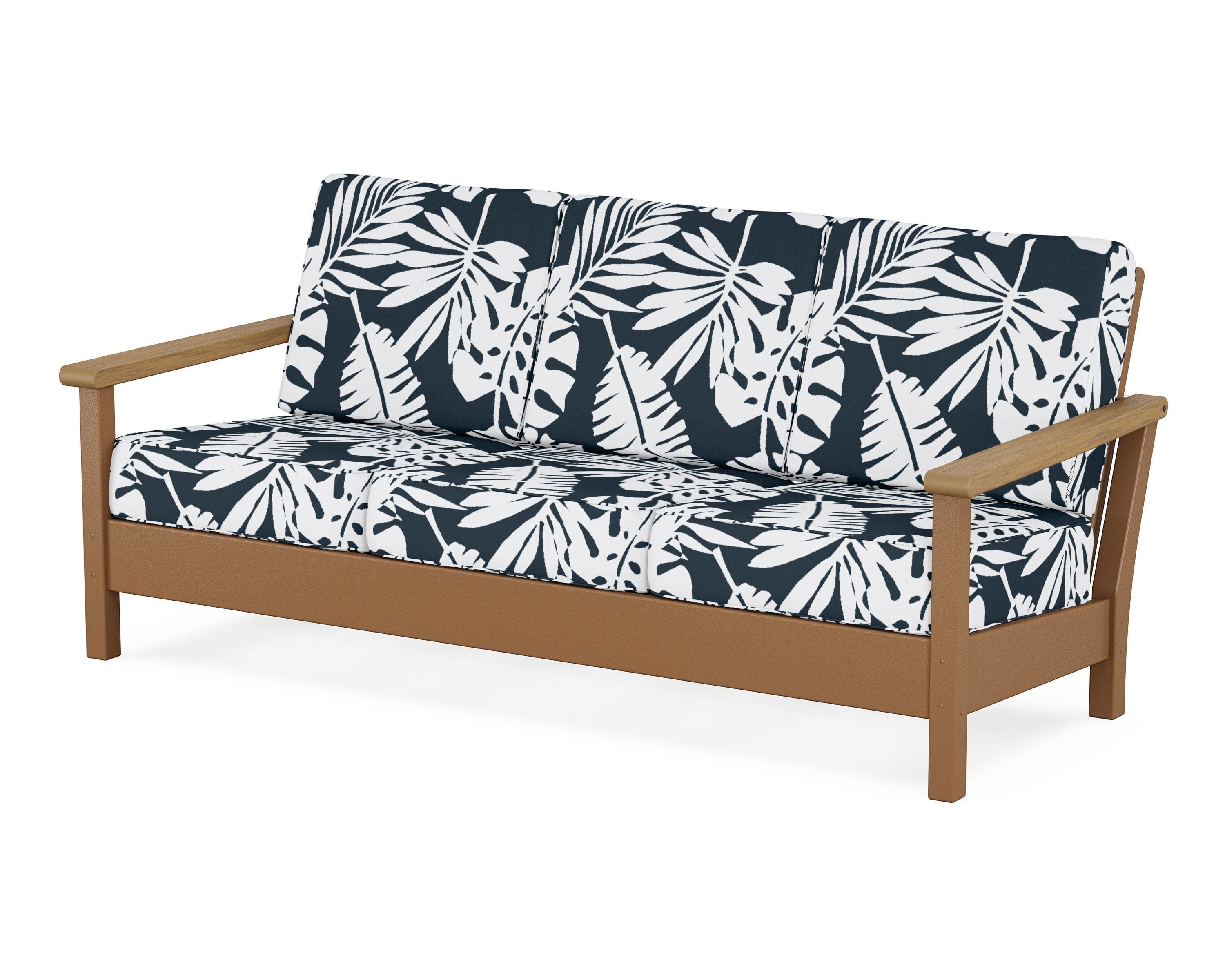 Harbour Deep Seating Sofa in Teak / Natural / Leaf Marine Indigo