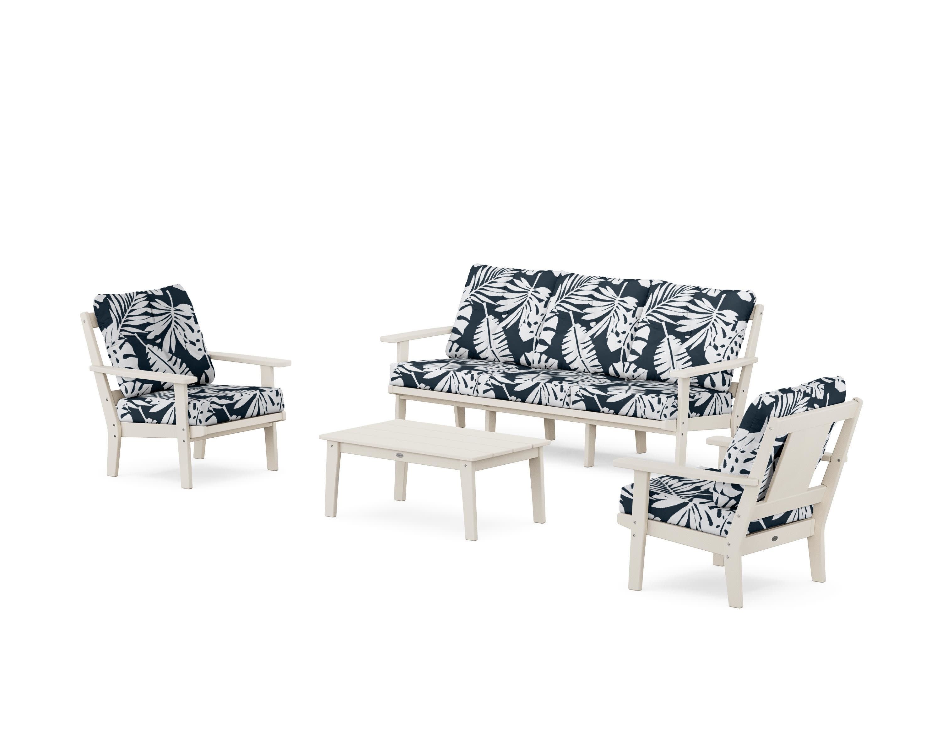 Prairie 4-Piece Deep Seating Set with Sofa in Sand / Leaf Marine Indigo