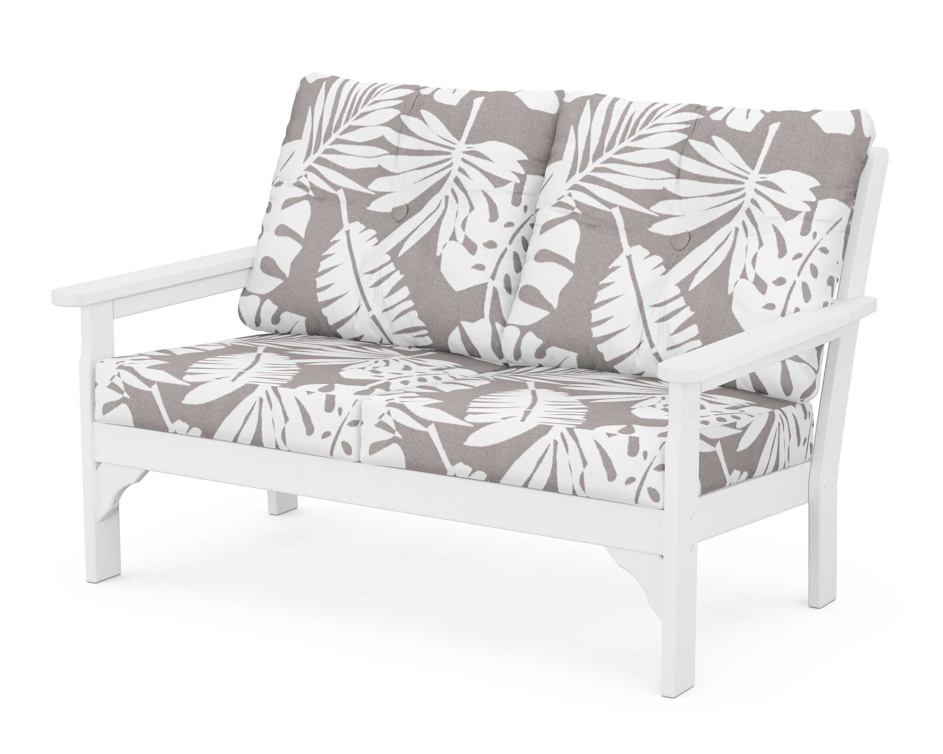 Vineyard Deep Seating Loveseat in White / Leaf Grey Mist