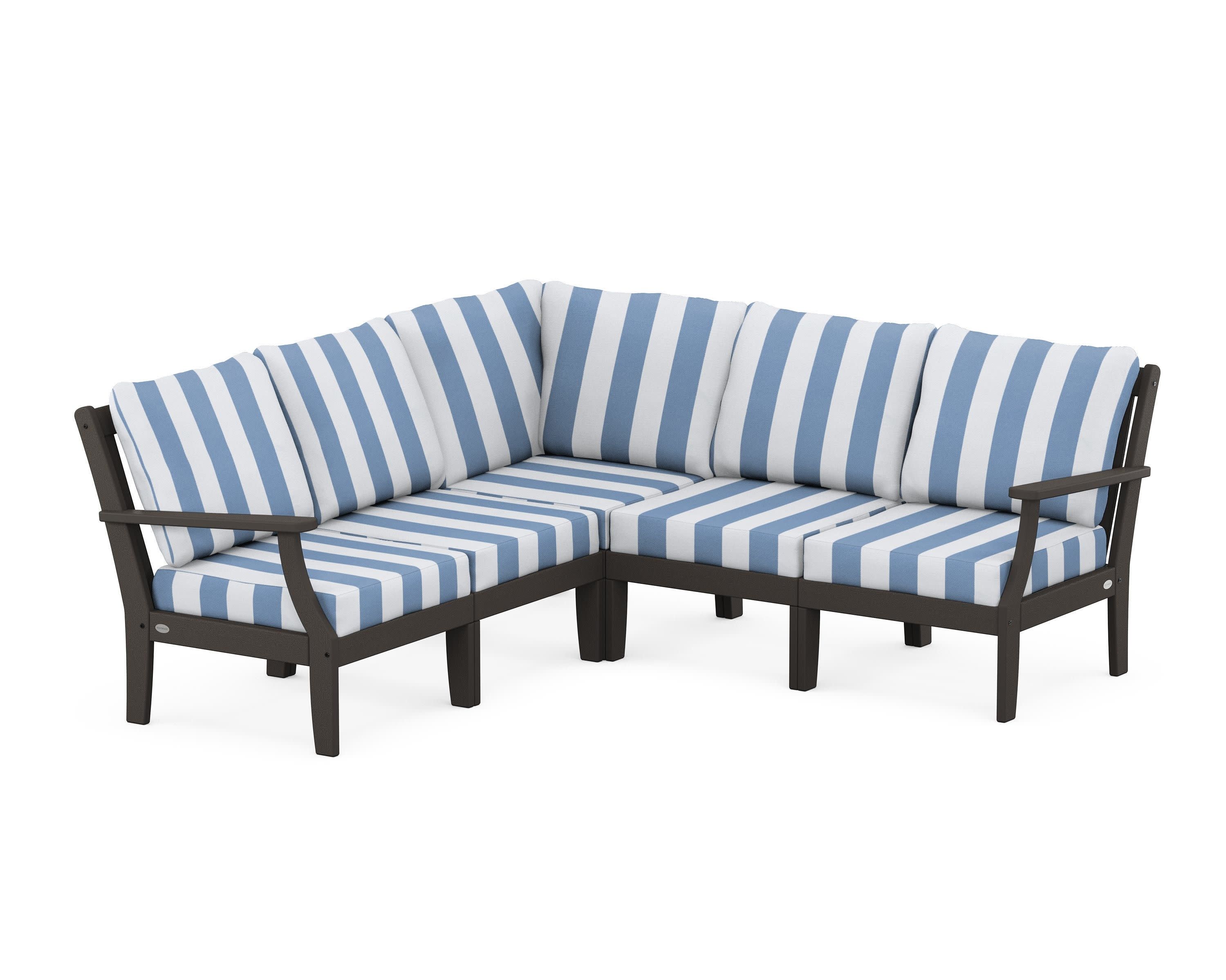 Braxton Modular 5-Piece Deep Seating Set in Vintage Coffee / Cabana Stripe Sky Blue
