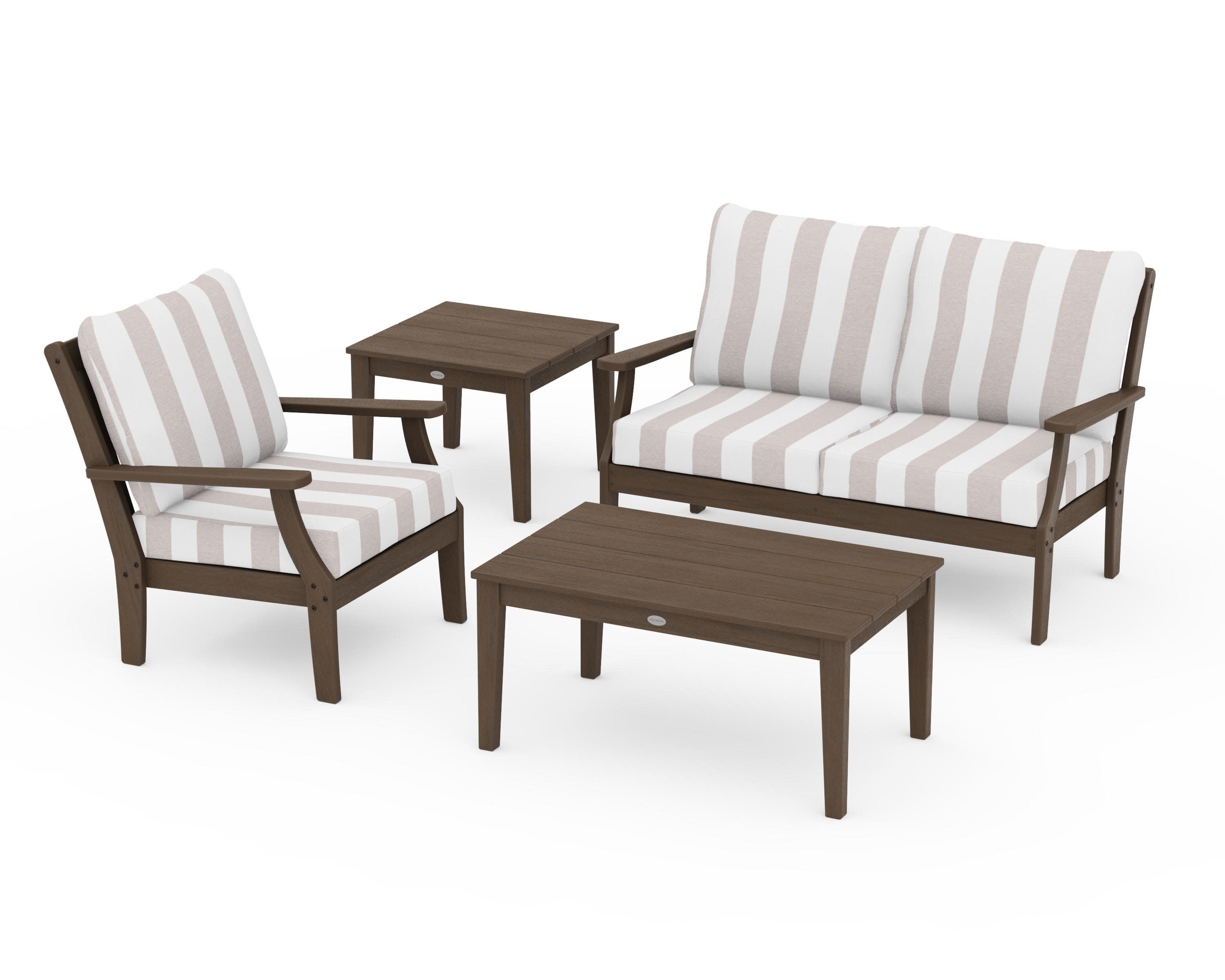 Braxton 4-Piece Deep Seating Set in Kona / Cabana Stripe Dune Burlap