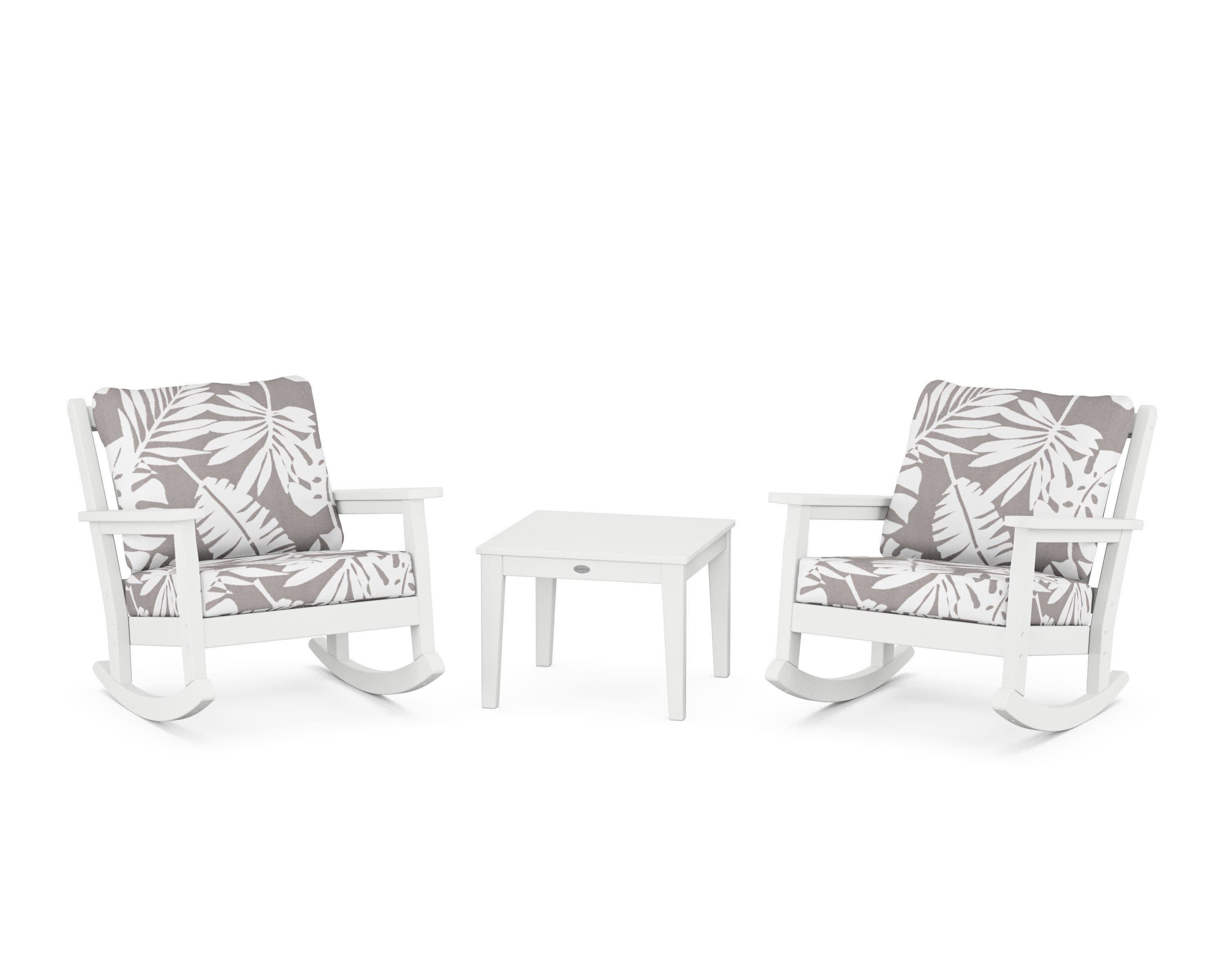 Chippendale 3-Piece Deep Seating Rocker Set in White / Leaf Grey Mist