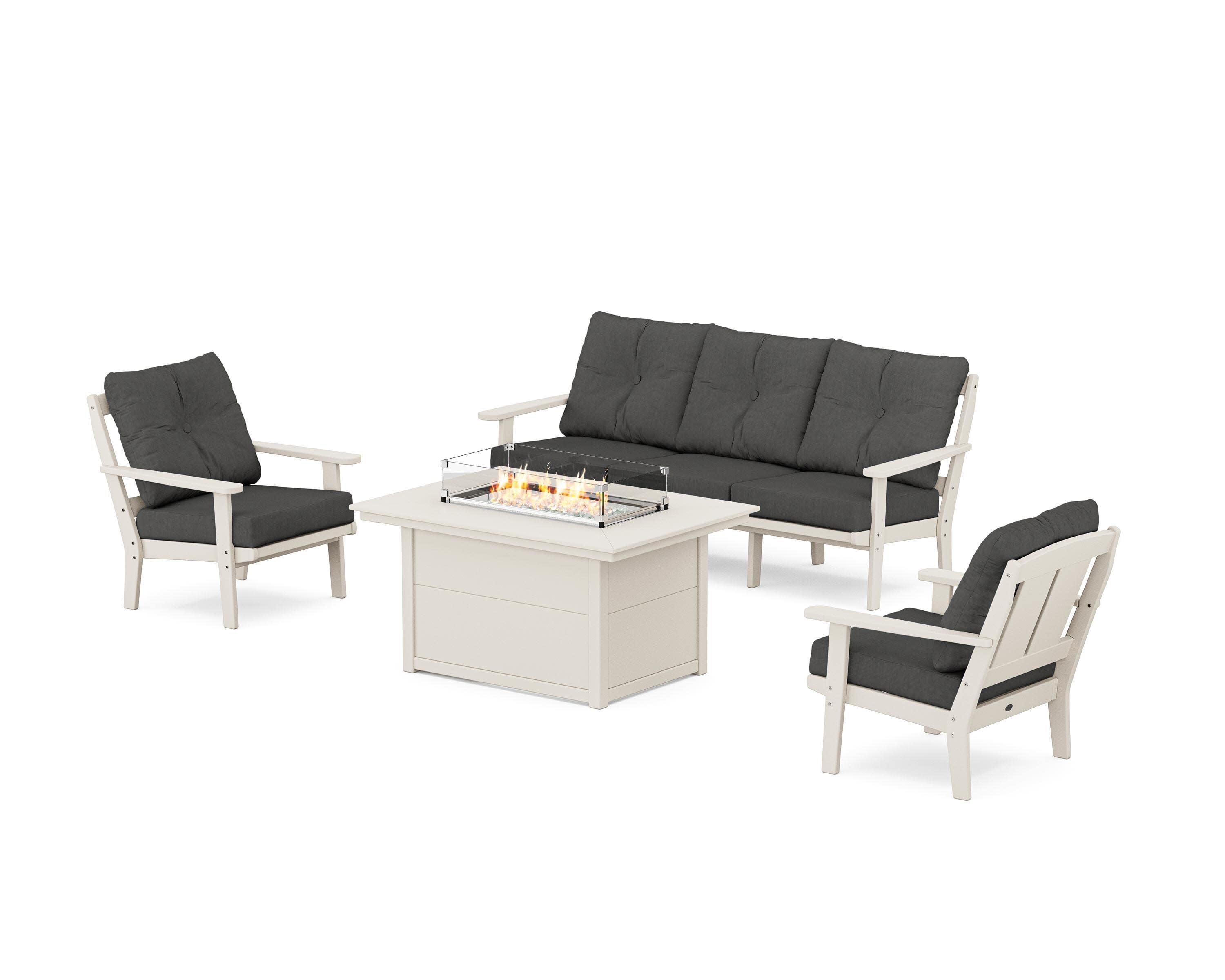 Mission Deep Seating Fire Pit Table Set in Sand / Spectrum Carbon