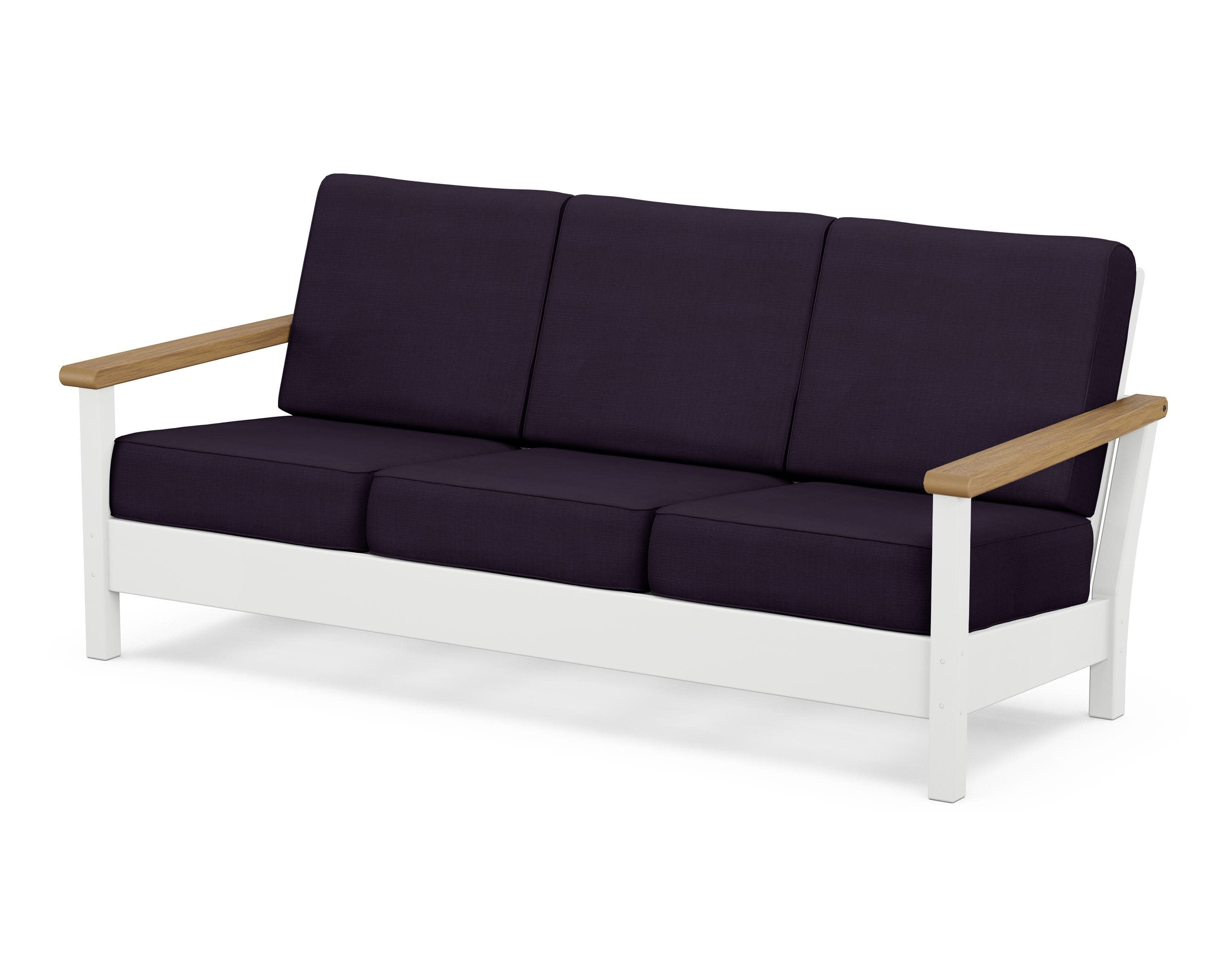 Harbour Deep Seating Sofa in White / Natural / Navy Linen