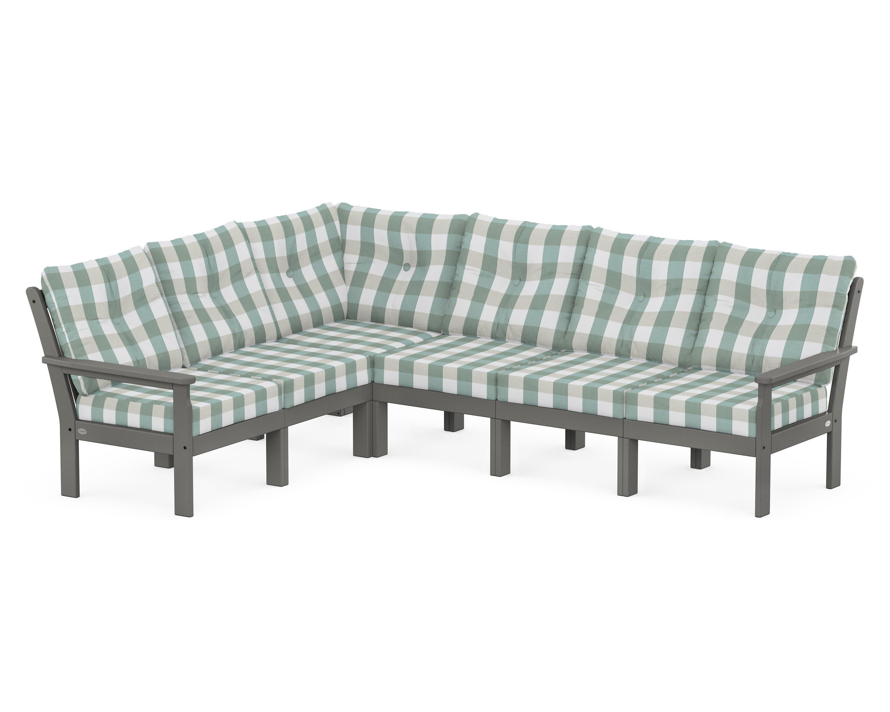 Vineyard 6-Piece Sectional in Slate Grey / Buffalo Plaid Glacier Spa