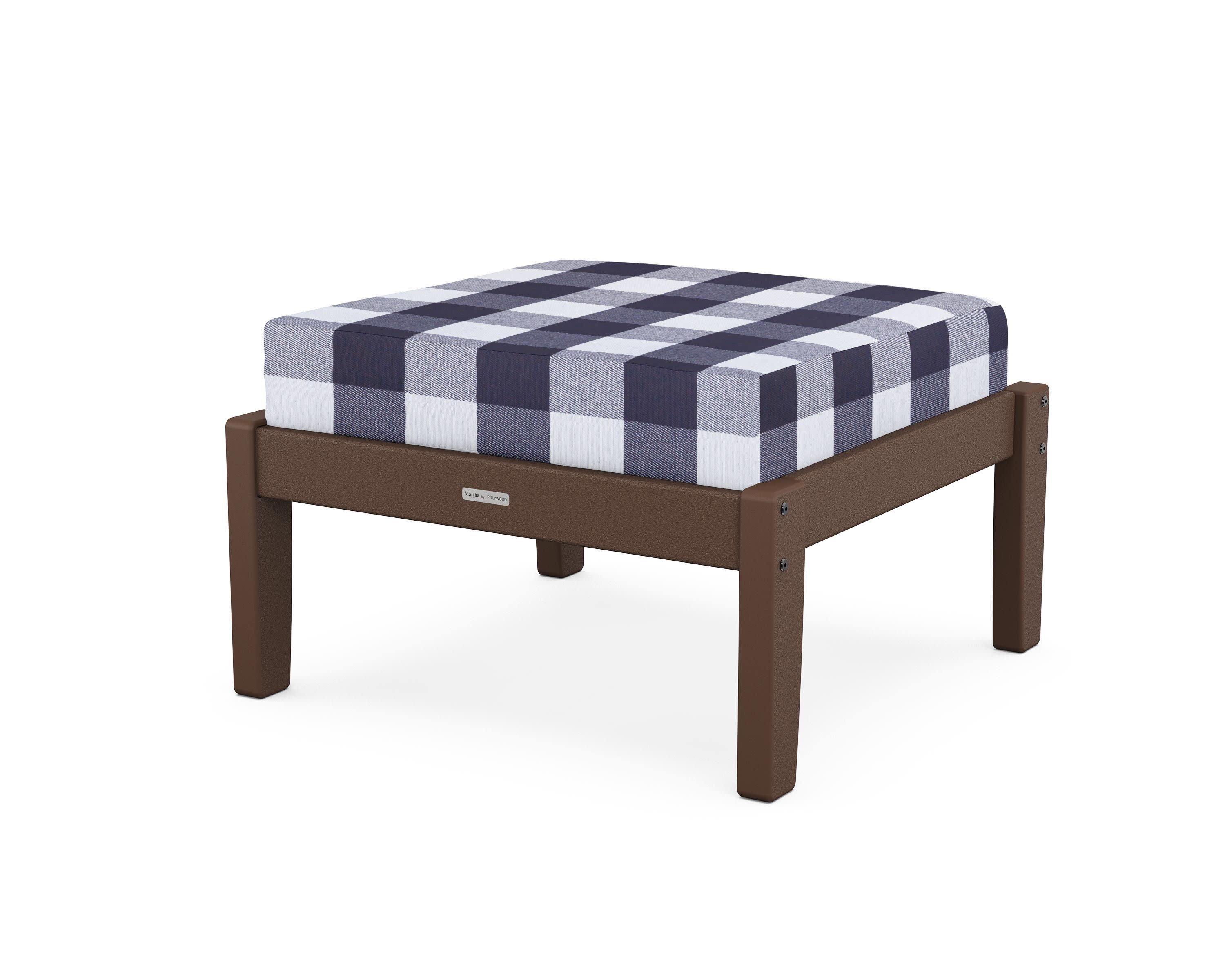 Chinoiserie Deep Seating Ottoman in Mahogany / Buffalo Plaid Navy