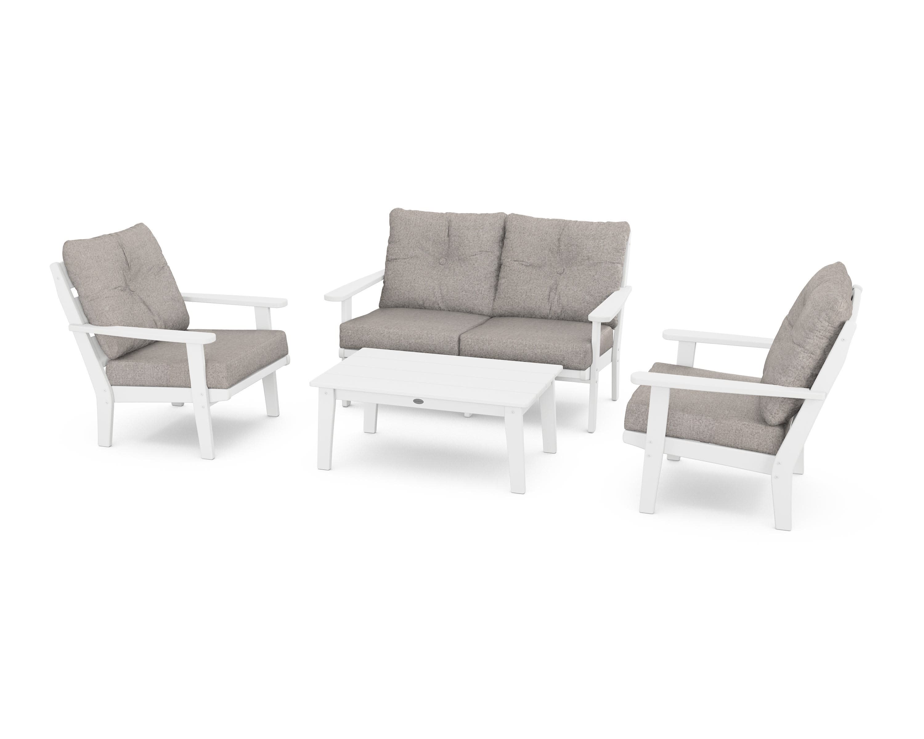 Lakeside 4-Piece Deep Seating Set in White / Weathered Tweed