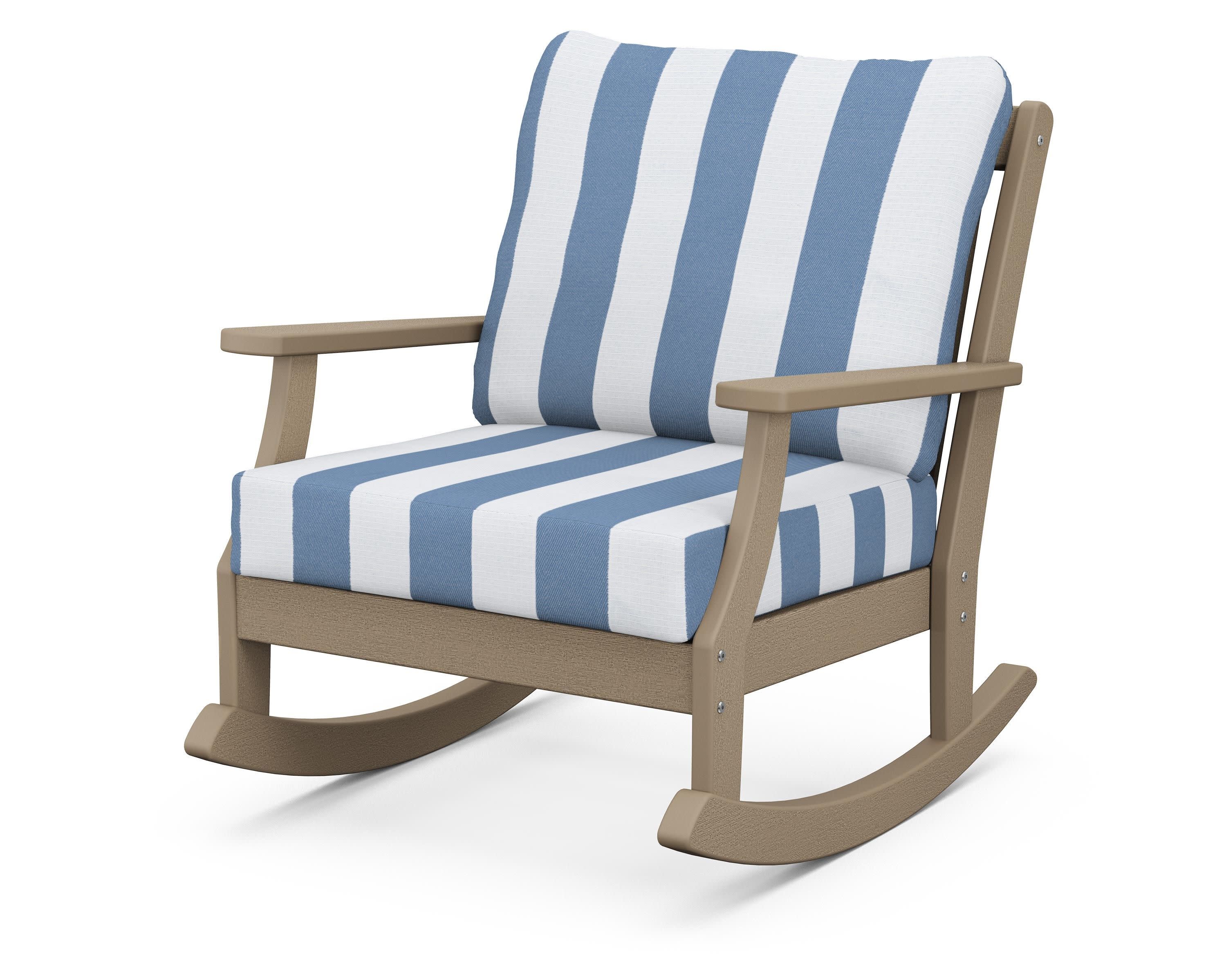 Braxton Deep Seating Rocking Chair in Vintage Sahara / Cabana Stripe Sky Blue