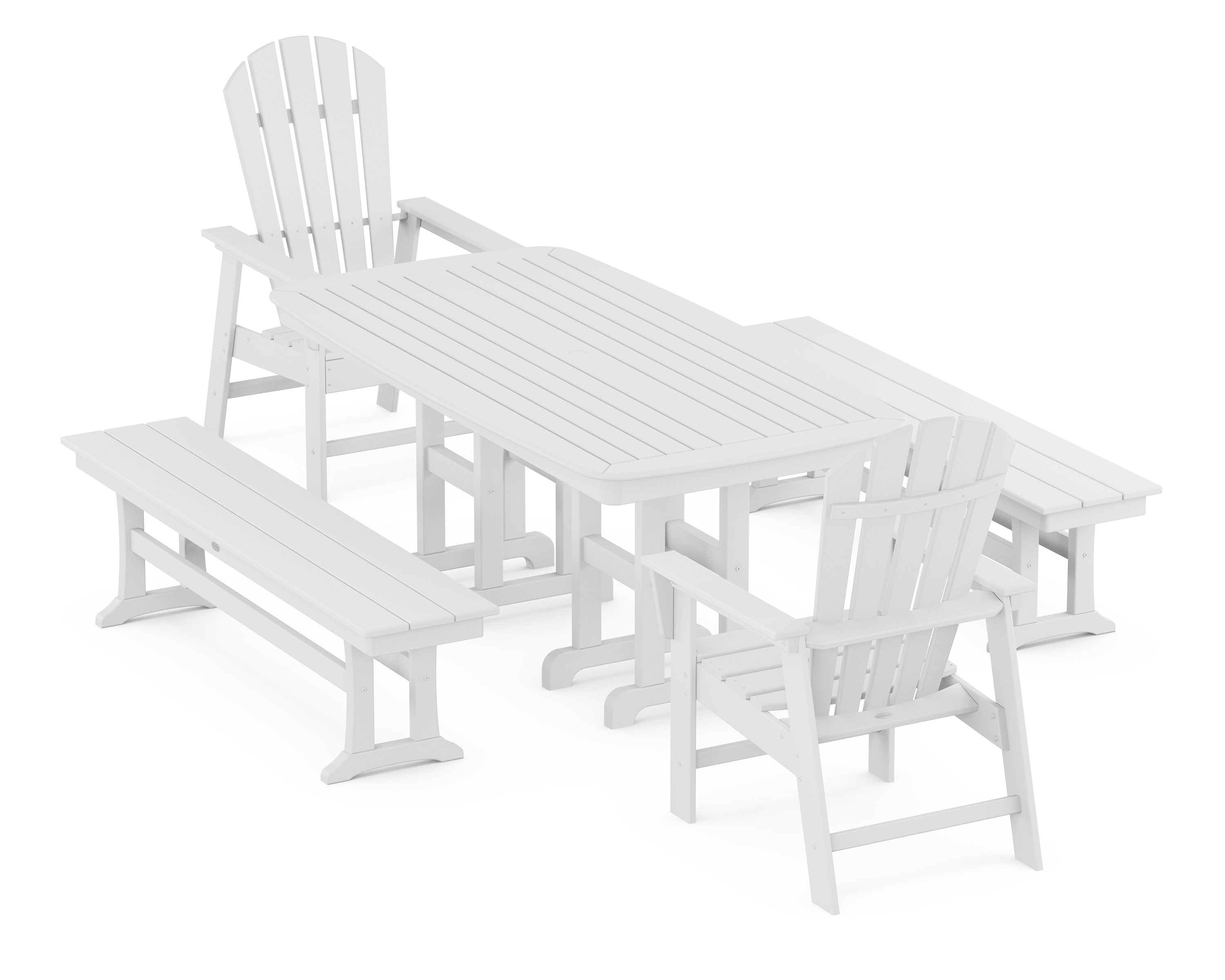South Beach 5-Piece Dining Set with Benches in White