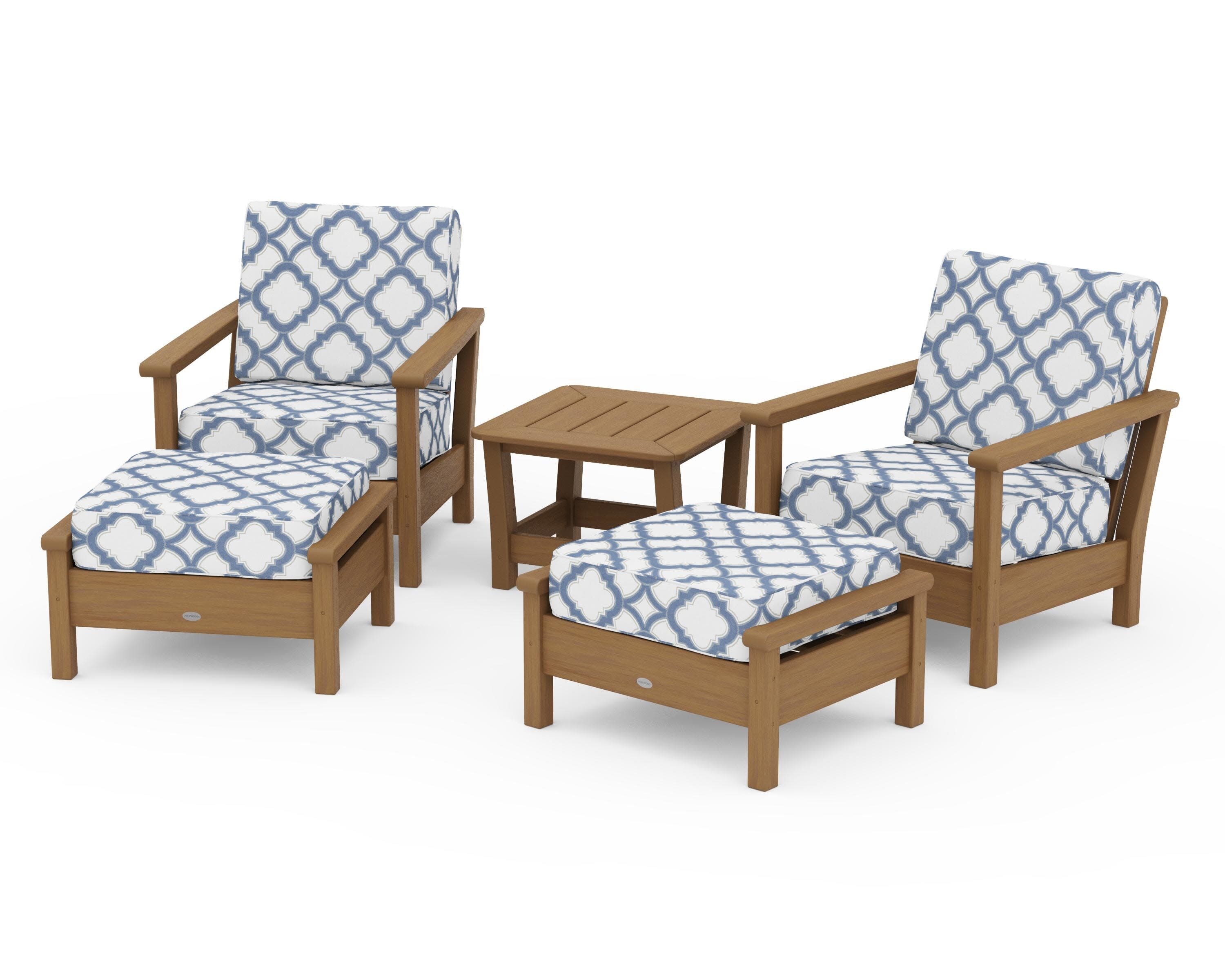 Harbour 5-Piece Deep Seating Chair Set in Natural / Trellis Sky Blue
