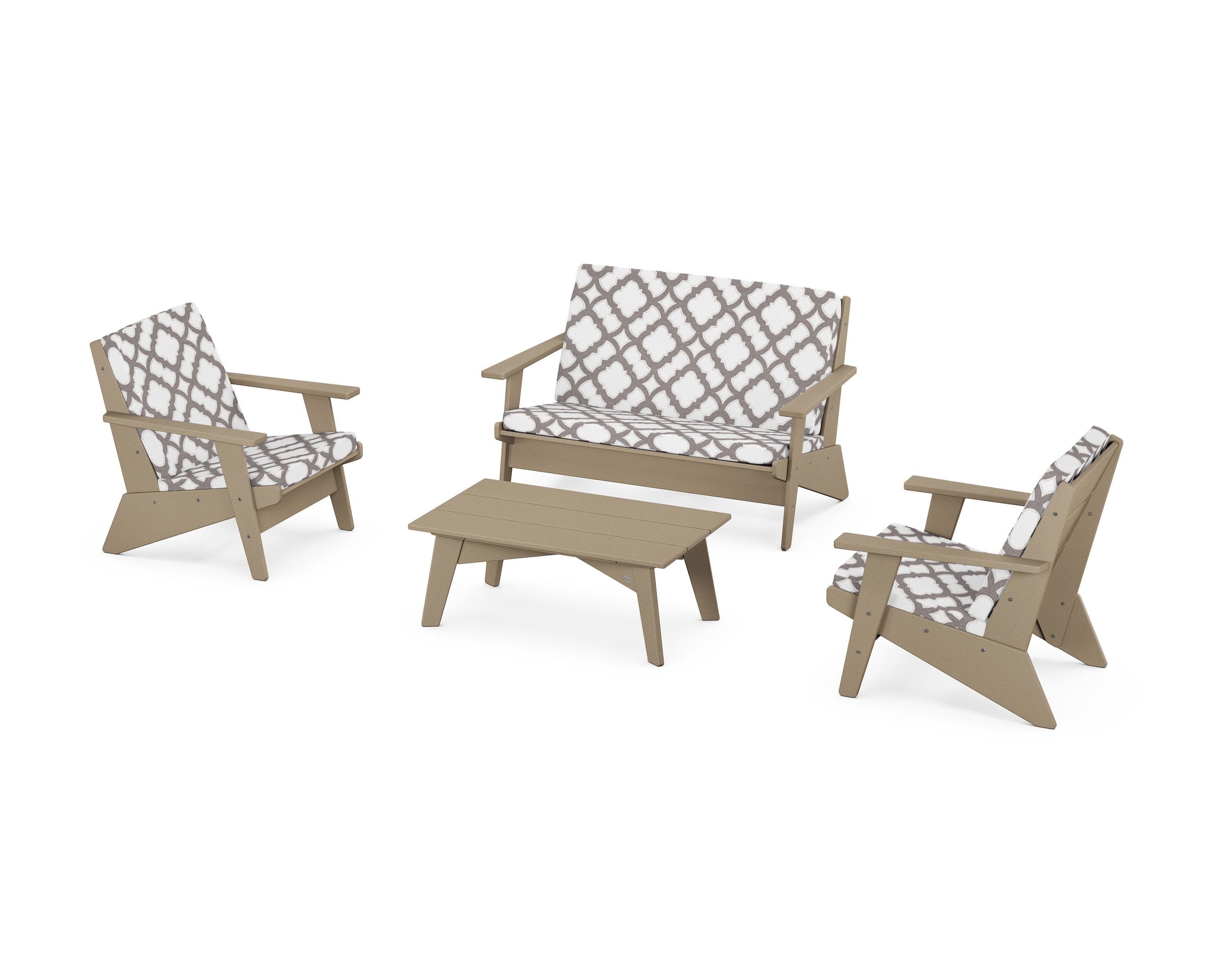 Riviera Modern Lounge 4-Piece Set in Vintage Sahara / Trellis Grey Mist