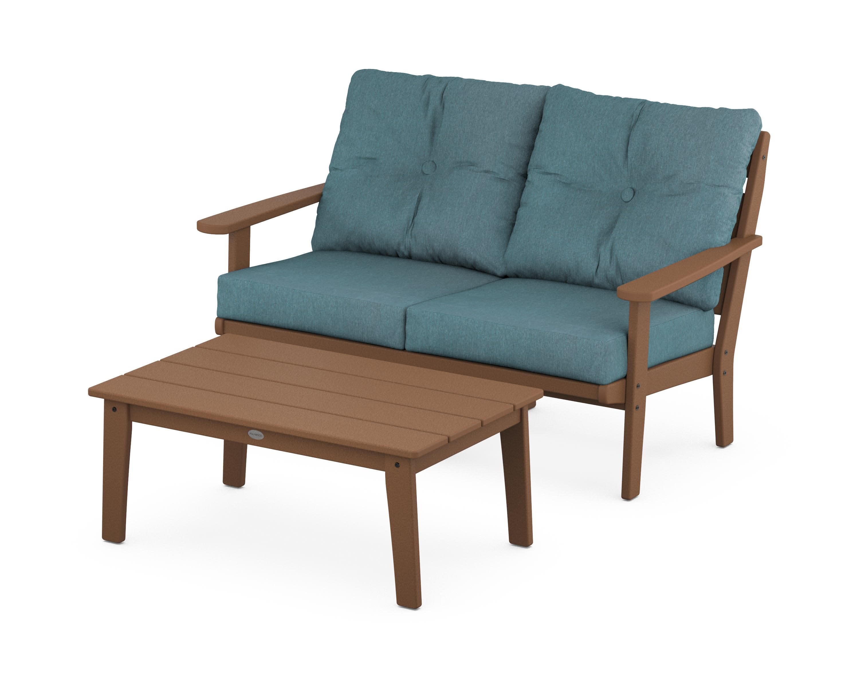Lakeside 2-Piece Lounge Loveseat Set in Teak / Ocean Teal