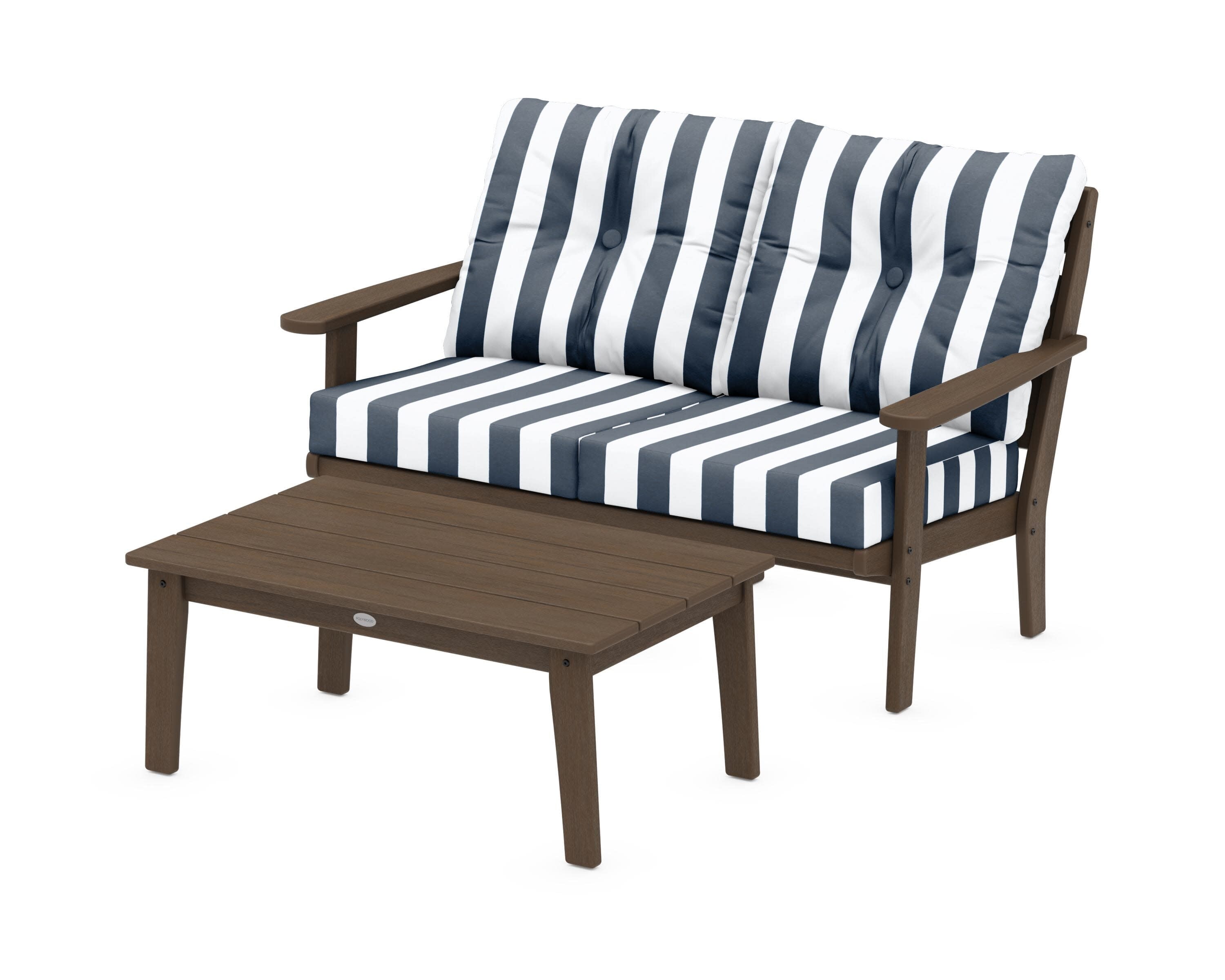 Lakeside 2-Piece Lounge Loveseat Set in Kona / Cabana Stripe Marine Indigo