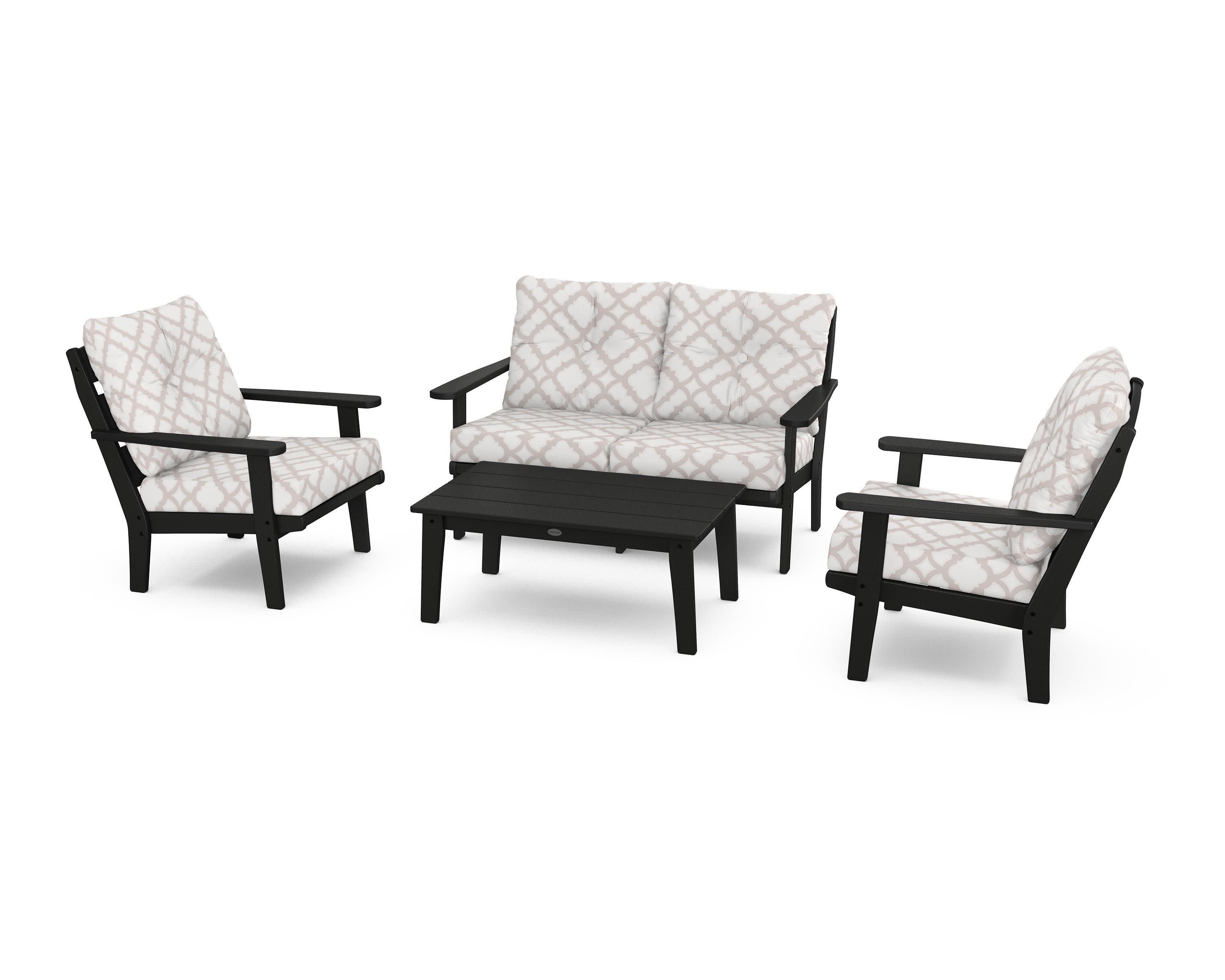 Lakeside 4-Piece Deep Seating Set in Black / Trellis Dune Burlap