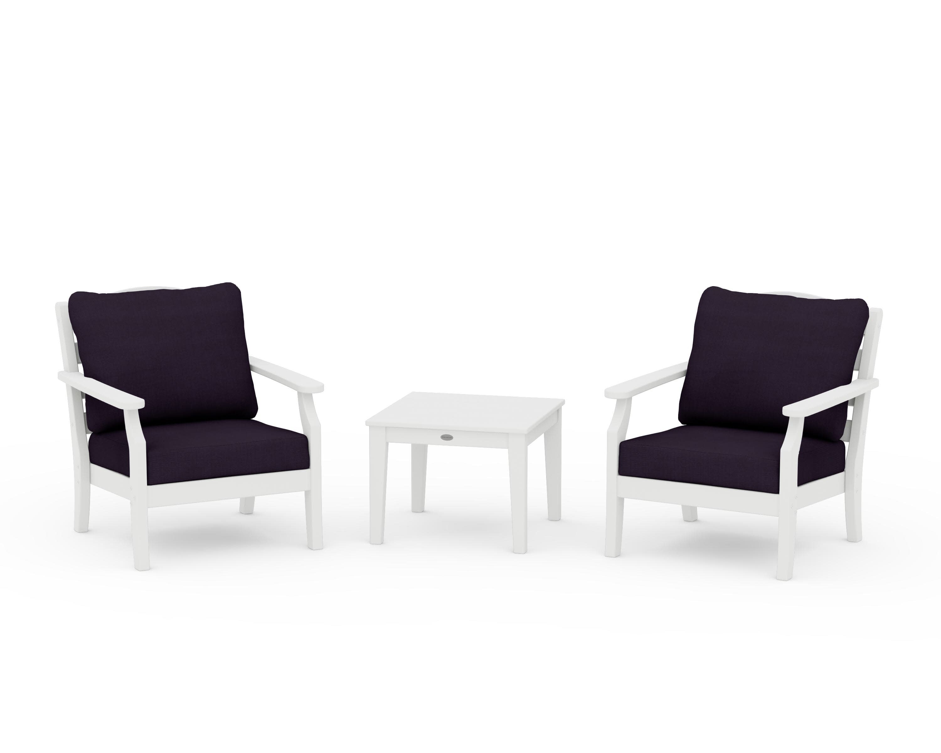 Savannah 3-Piece Deep Seating Set in White / Navy Linen