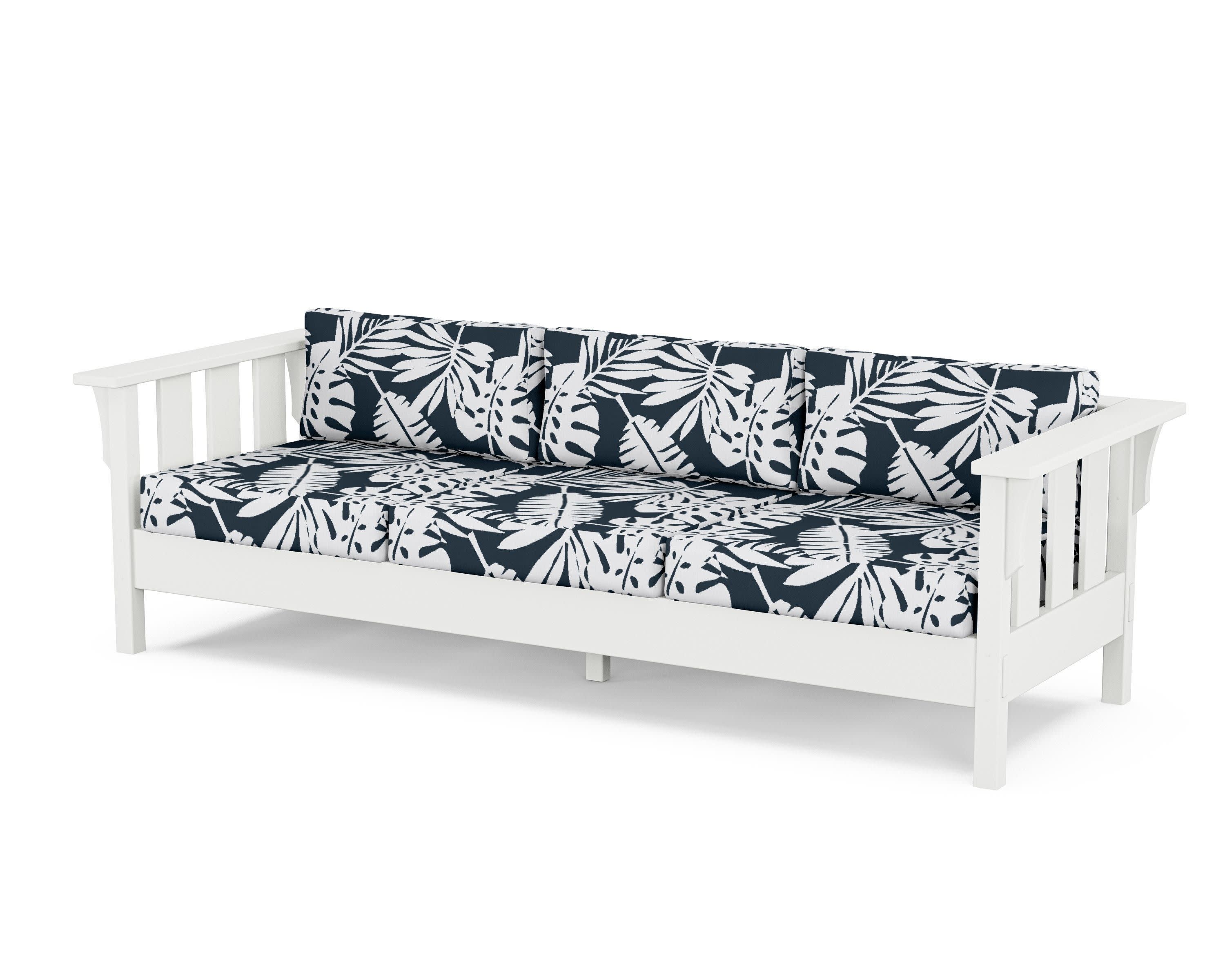 Acadia Deep Seating Sofa in White / Leaf Marine Indigo