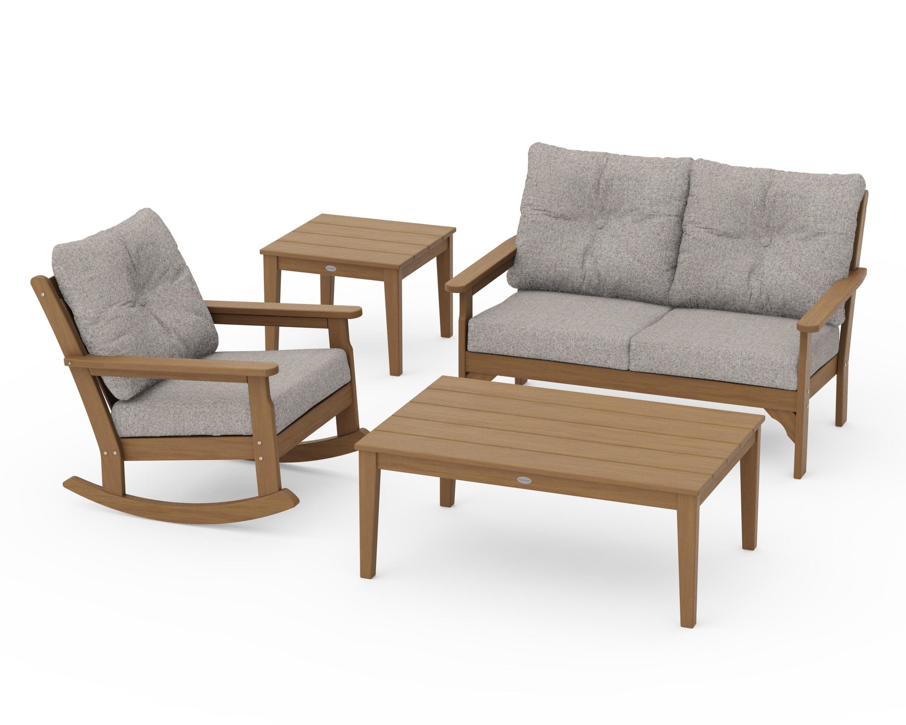 Vineyard 4-Piece Deep Seating Rocker Set in Natural / Weathered Tweed