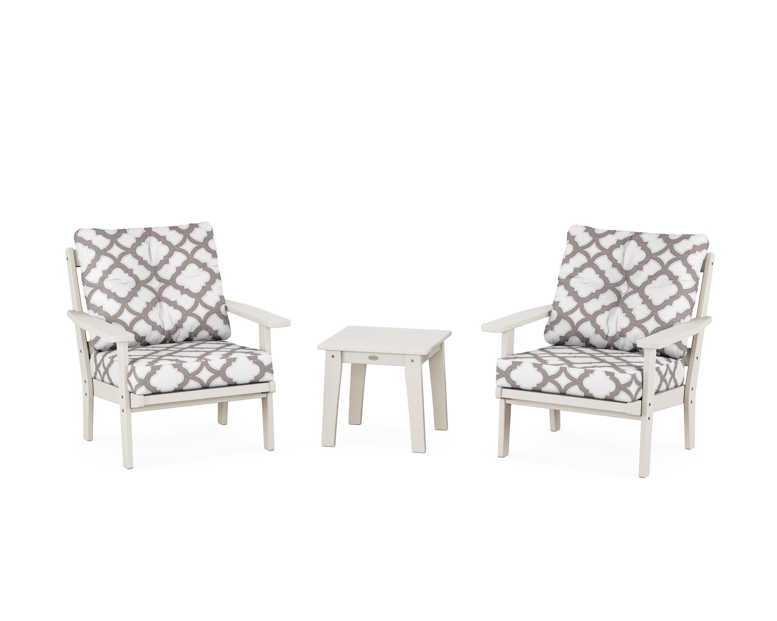 Oxford 3-Piece Deep Seating Set in Sand / Trellis Grey Mist
