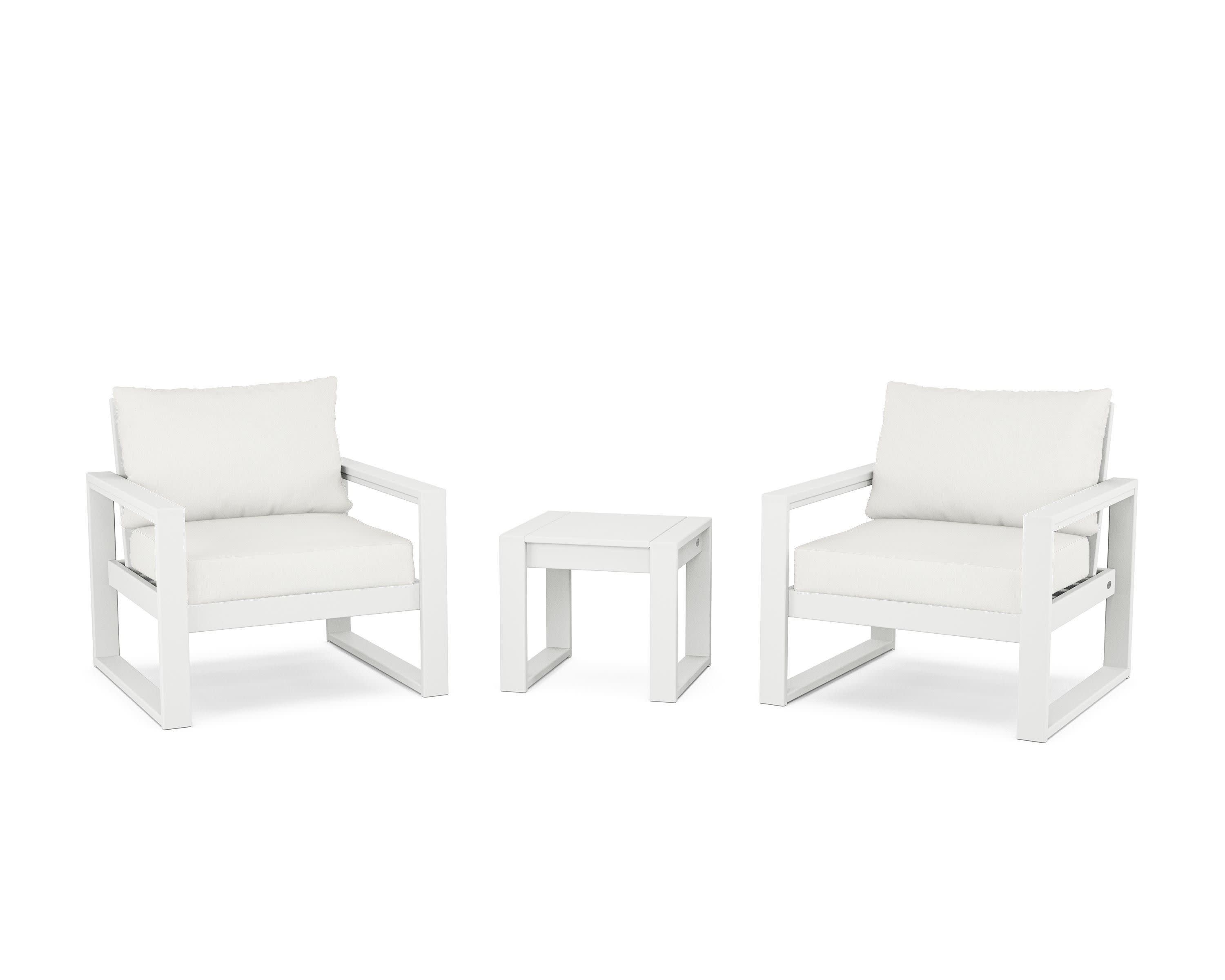 EDGE Sectional 3-Piece Deep Seating Set in White / Natural Linen