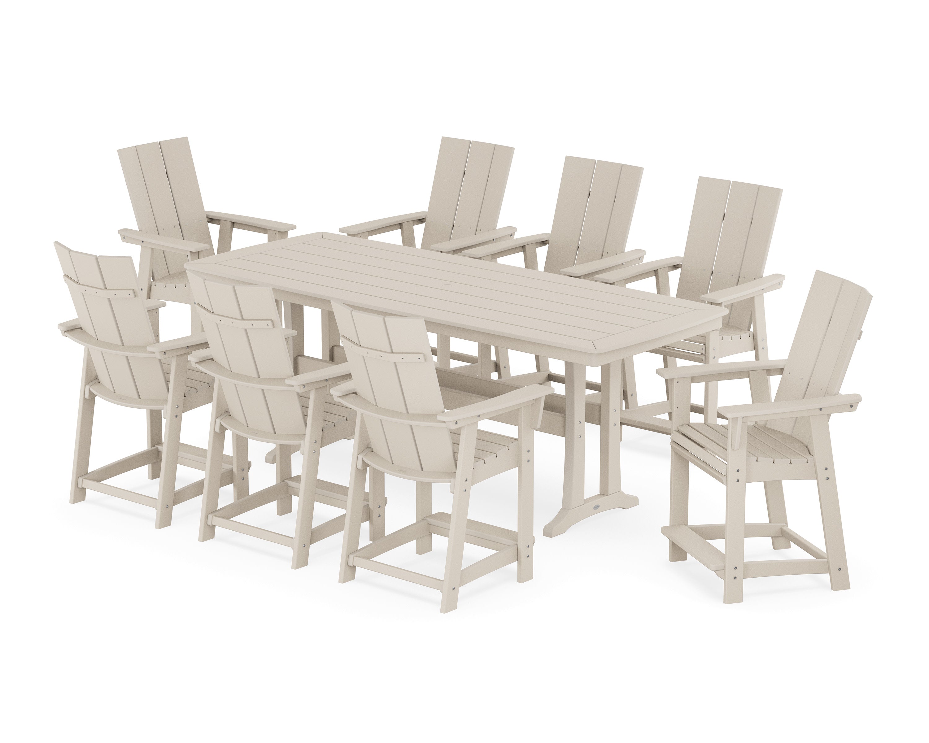 Modern Curveback Adirondack 9-Piece Counter Set with Trestle Legs in Sand