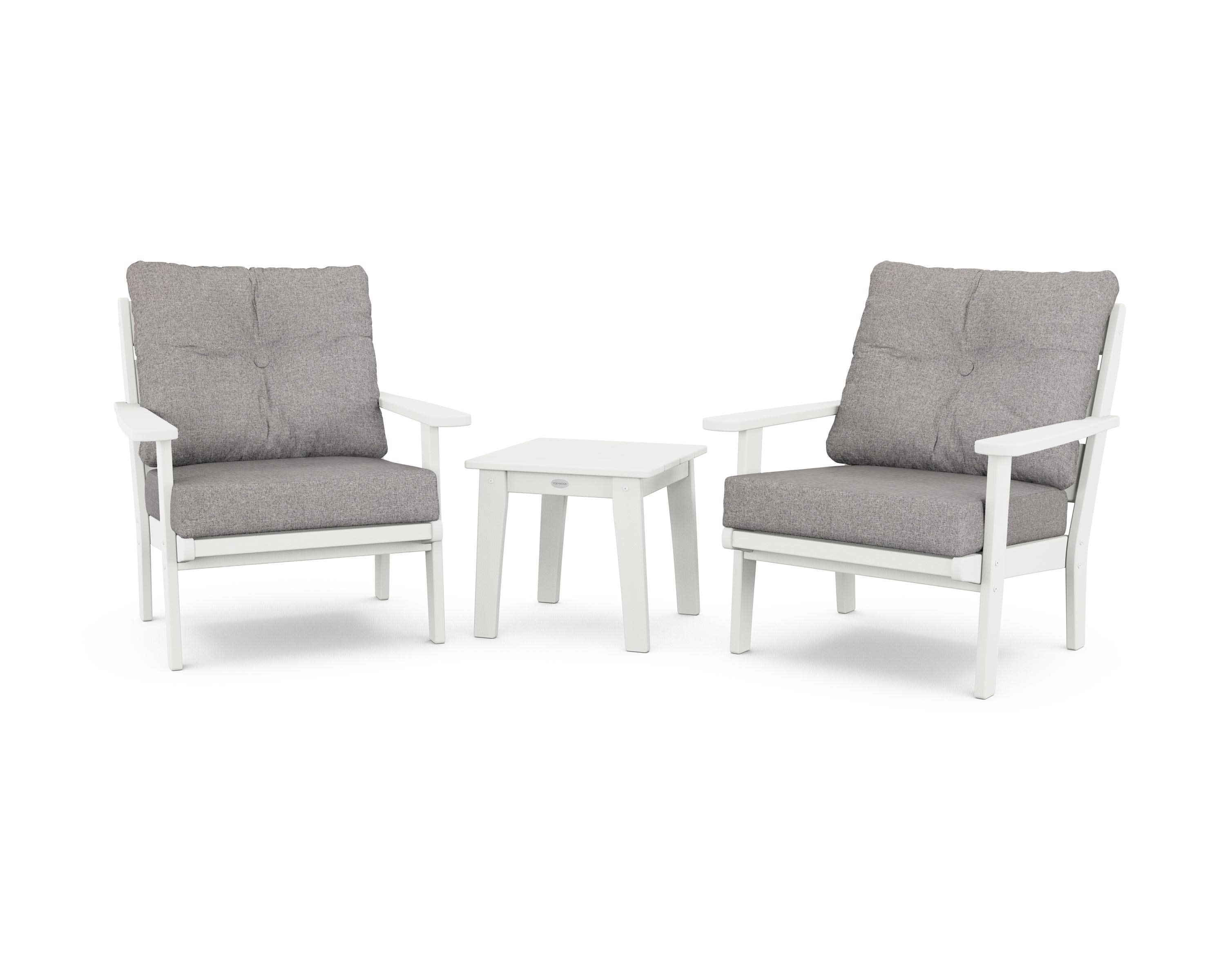 Lakeside 3-Piece Deep Seating Chair Set in Vintage White / Grey Mist