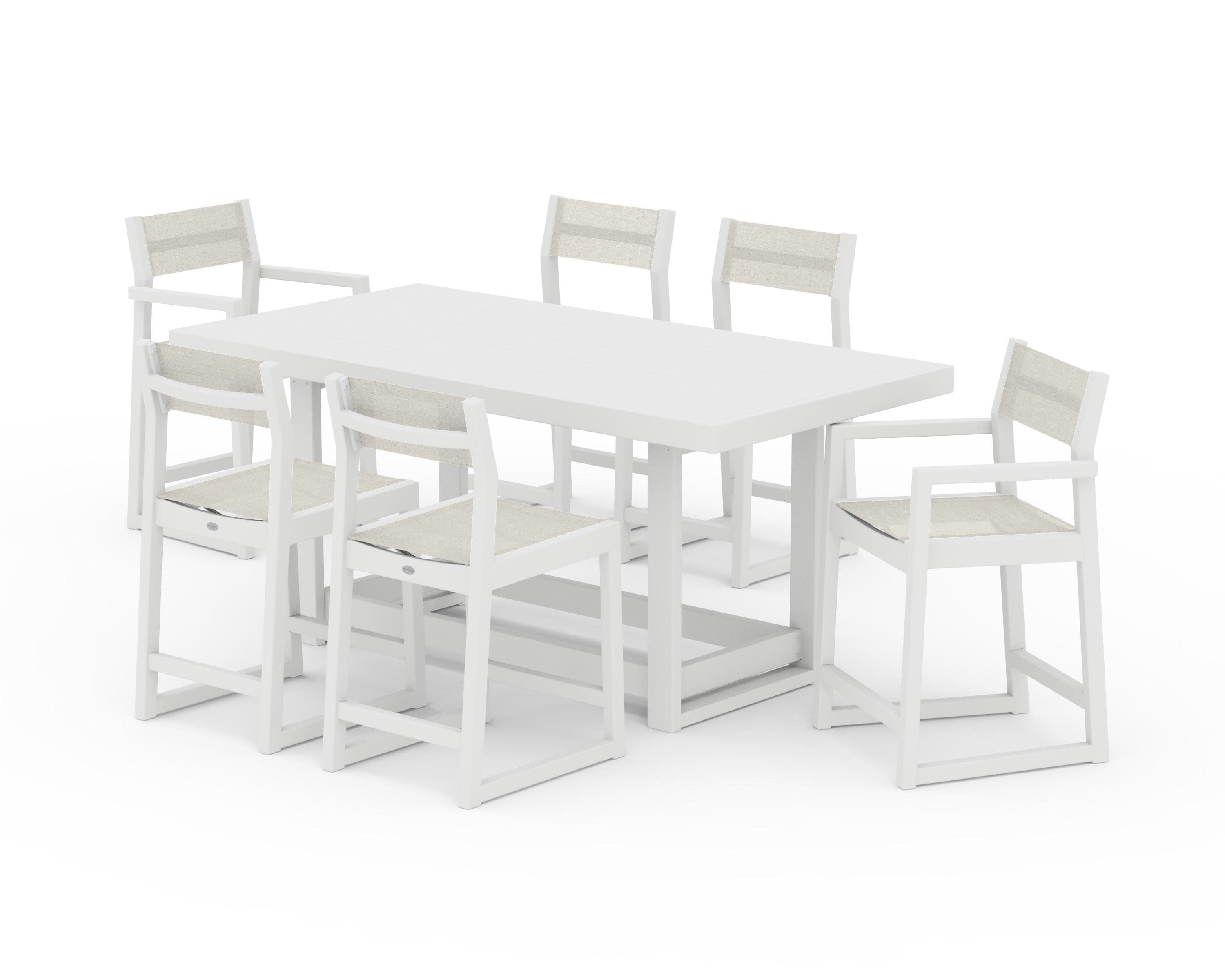 EDGE Sling 7-Piece Counter Table Set in White / Parchment Sling