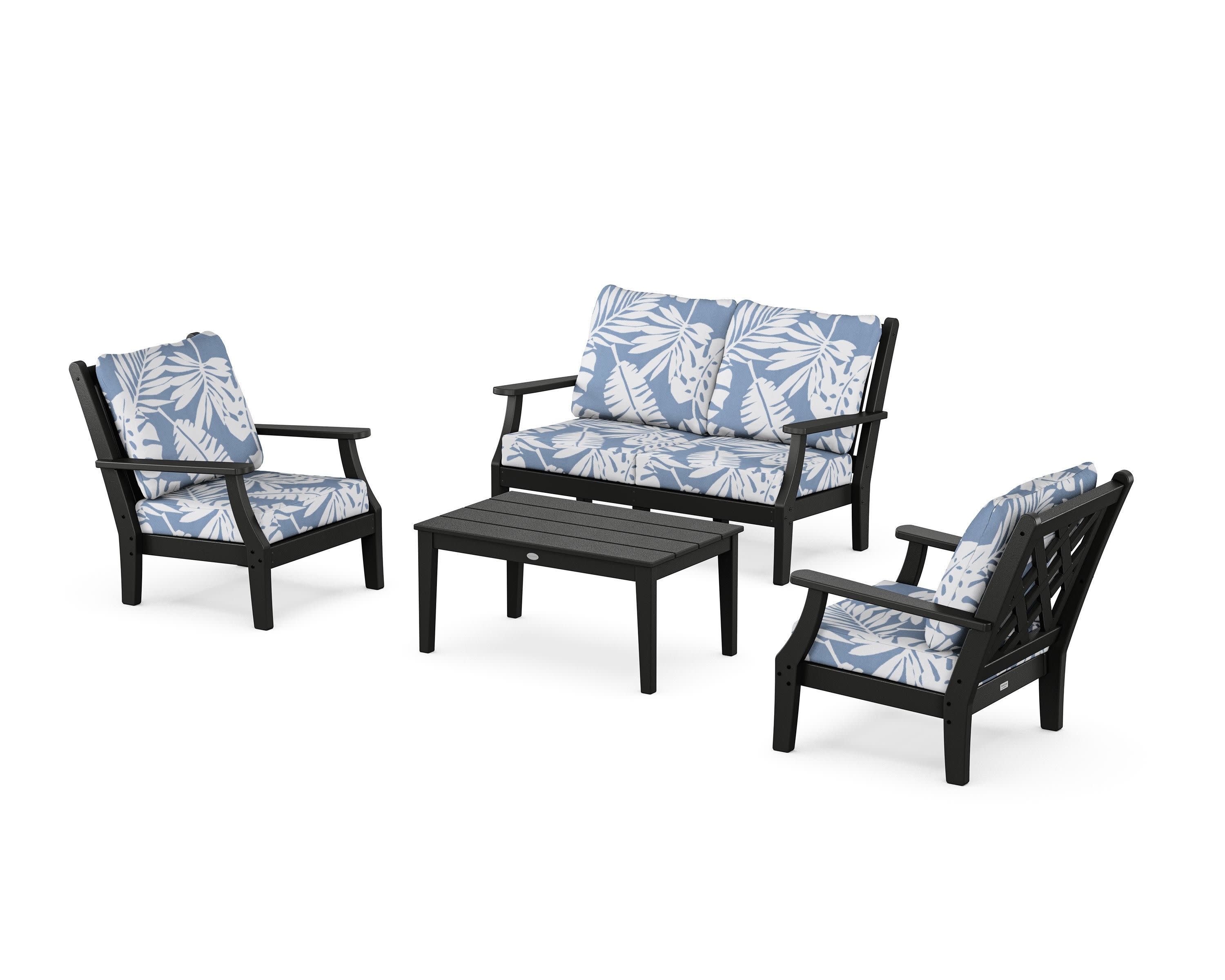 Wovendale 4-Piece Deep Seating Set with Loveseat in Black / Leaf Sky Blue
