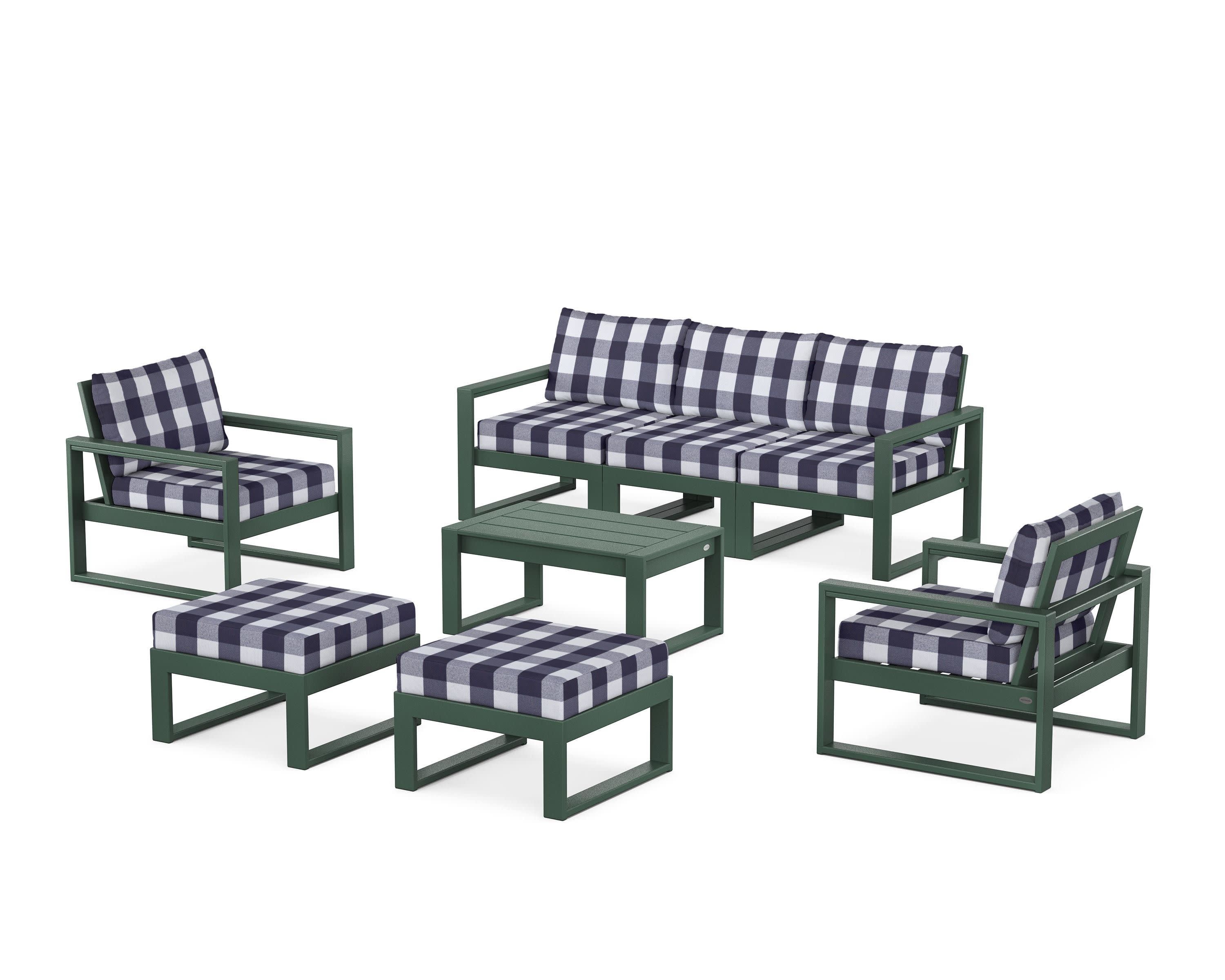 EDGE Sectional 8-Piece Lounge Sofa Set in Green / Buffalo Plaid Navy