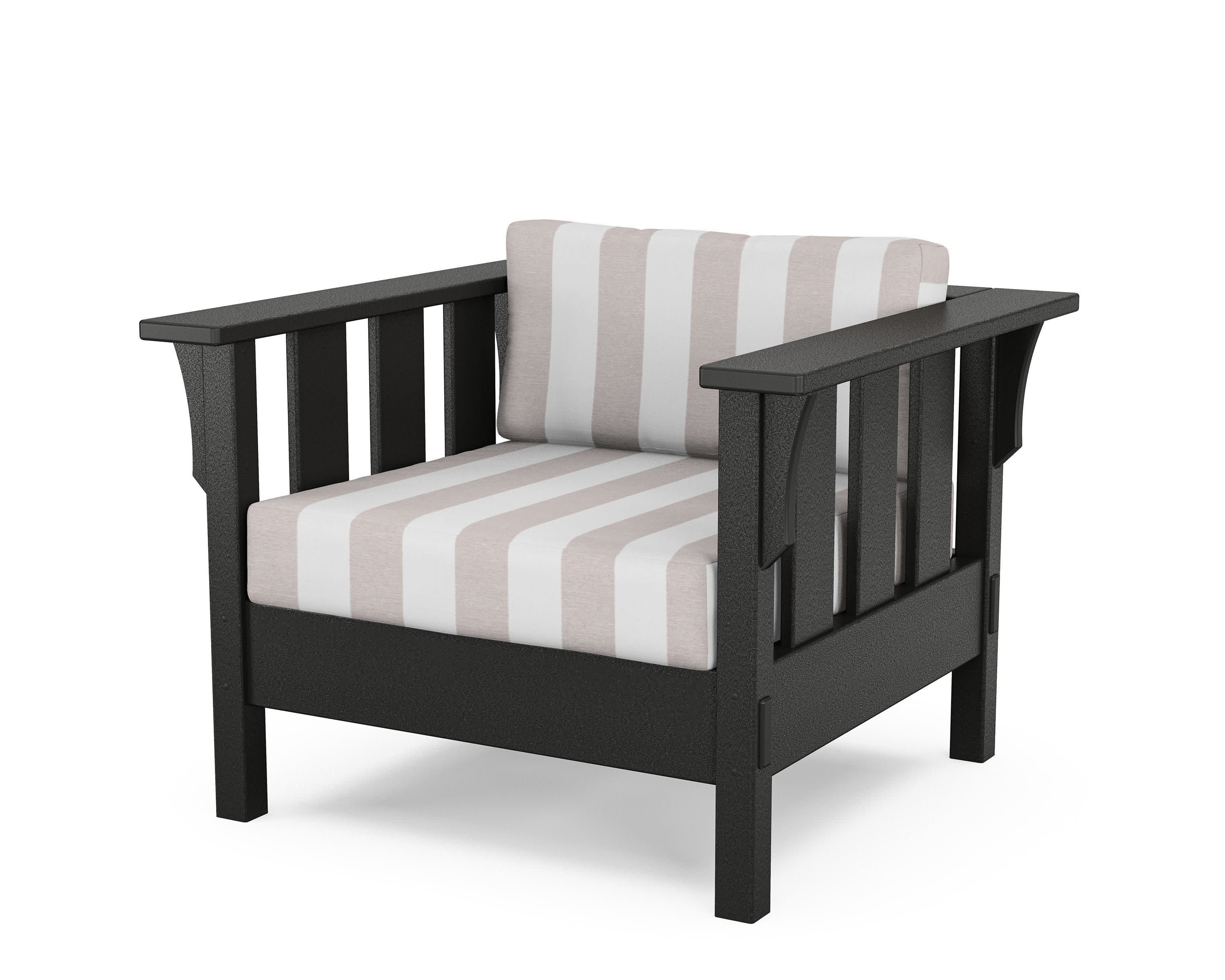 Acadia Deep Seating Chair in Black / Cabana Stripe Dune Burlap