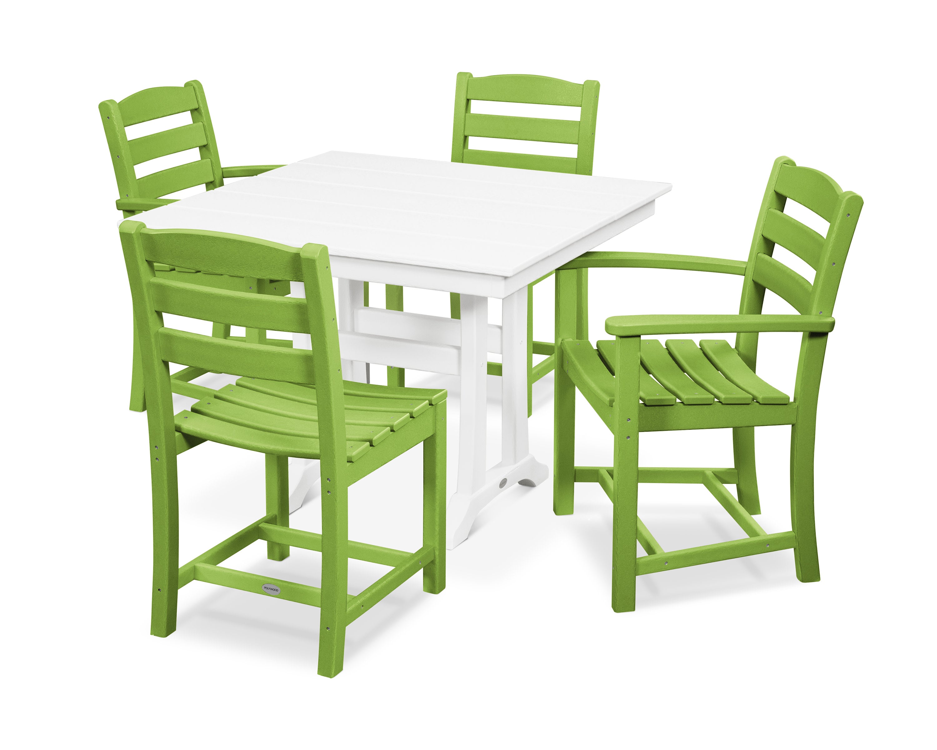 La Casa Caf 5-Piece Farmhouse Dining Set with Trestle Legs in Lime / White