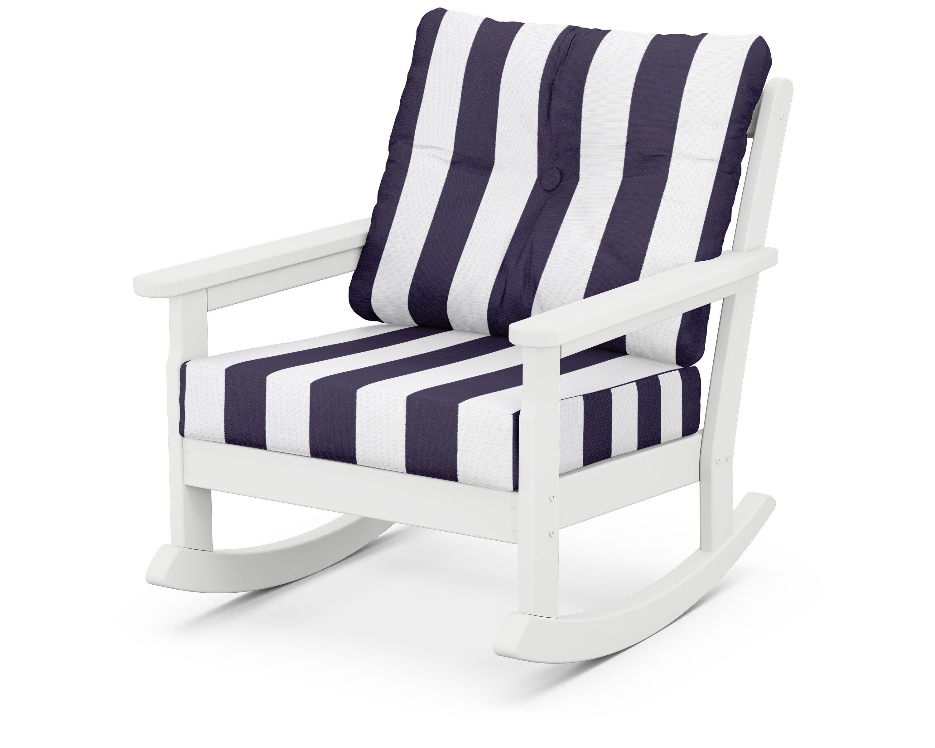 Vineyard Deep Seating Rocking Chair in White / Cabana Stripe Navy