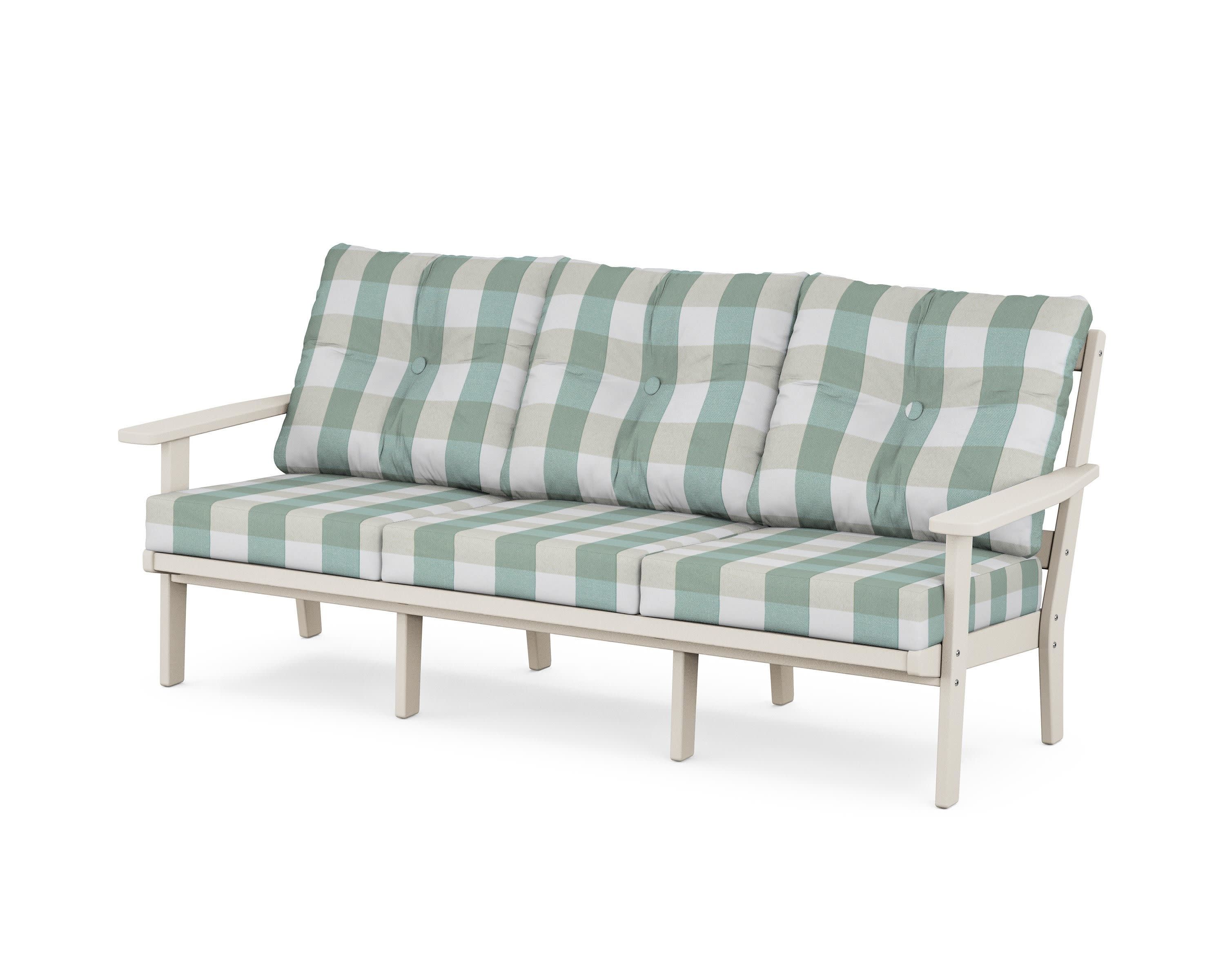 Oxford Deep Seating Sofa in Sand / Buffalo Plaid Glacier Spa