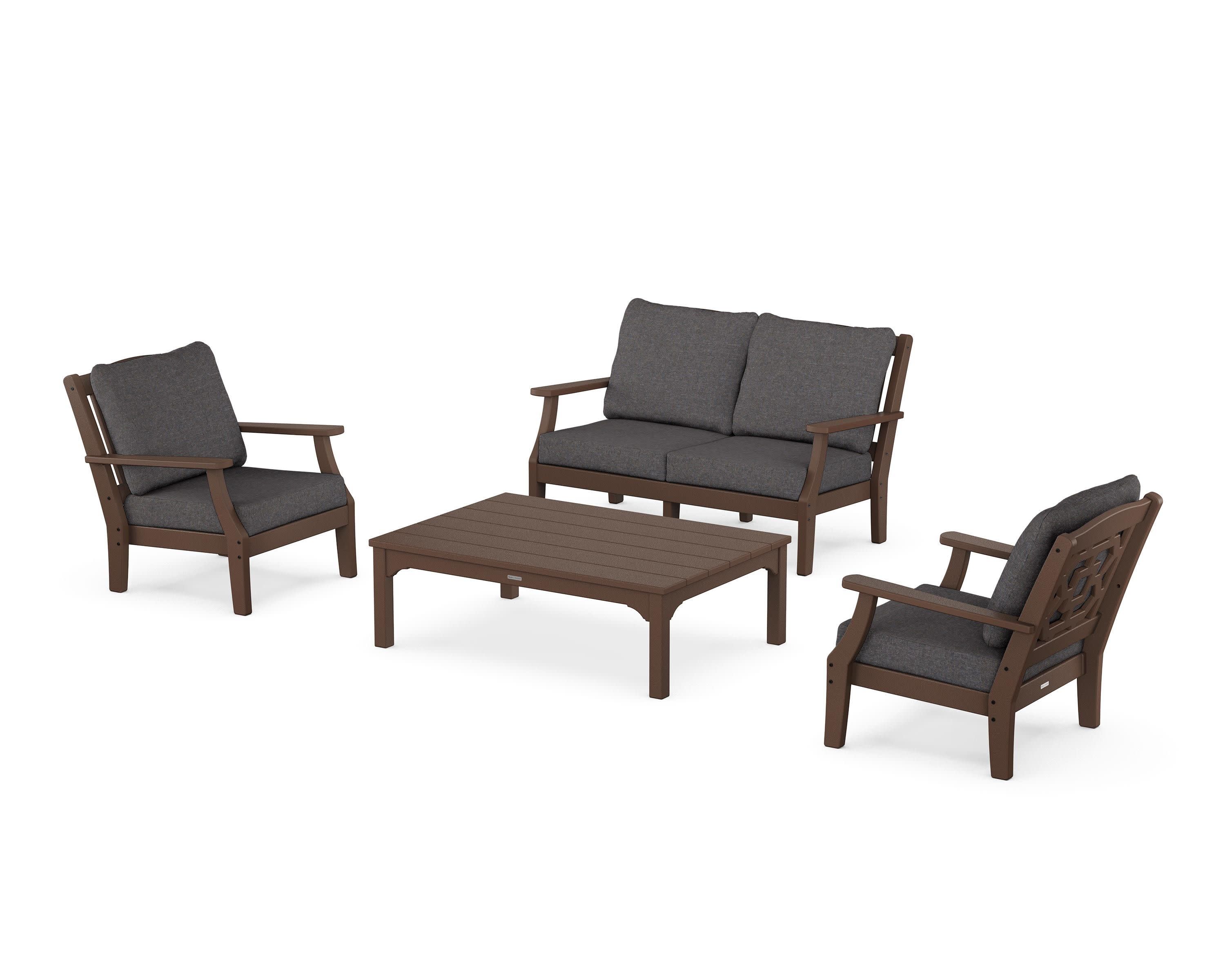 Chinoiserie 4-Piece Deep Seating Set with Loveseat in Mahogany / Ash Charcoal
