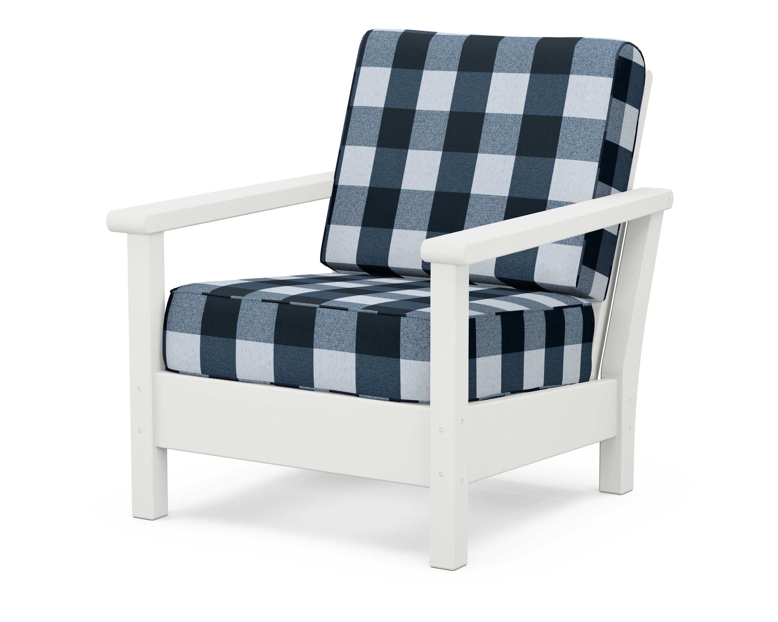 Harbour Deep Seating Chair in White / Buffalo Plaid Marine Indigo