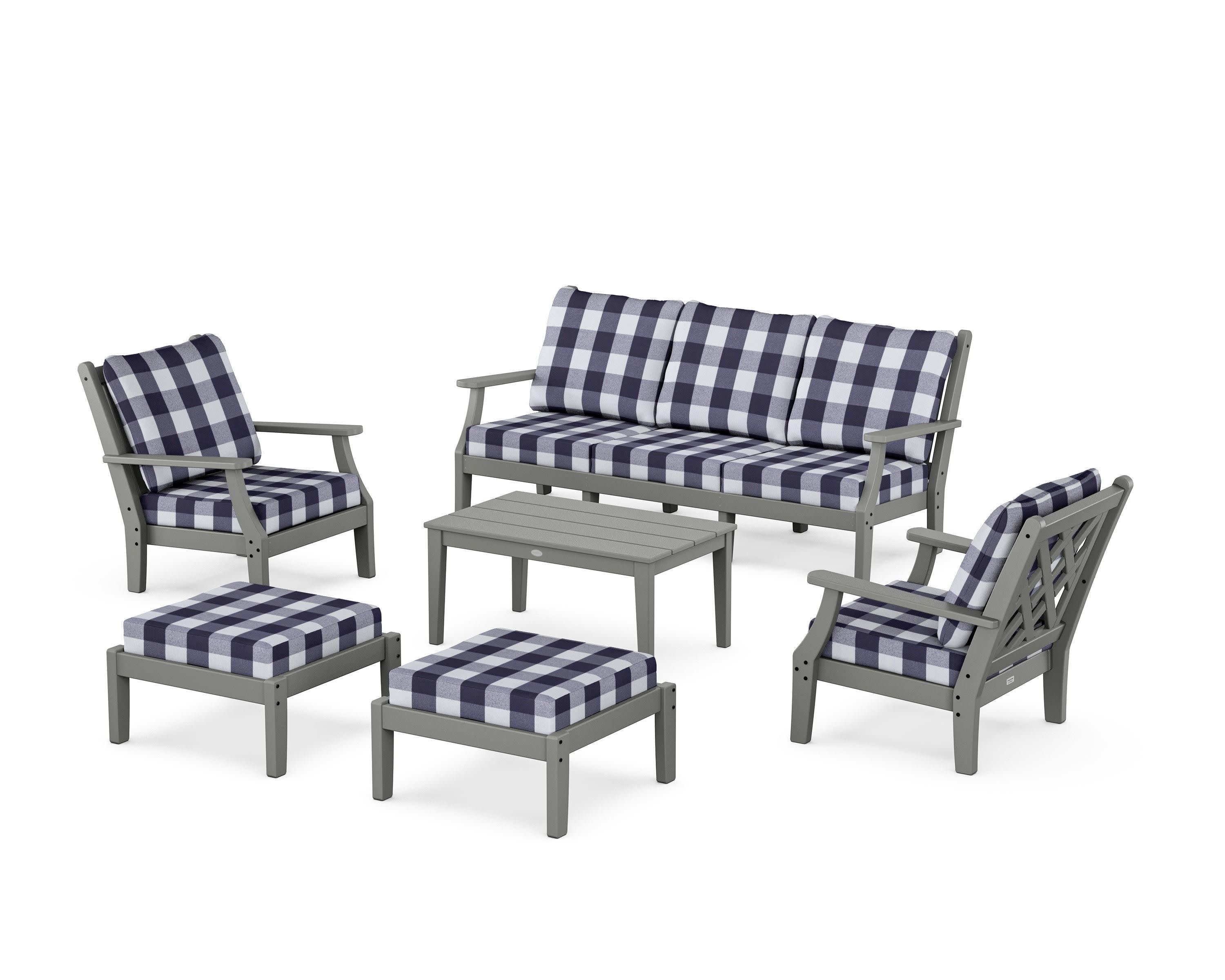 Wovendale 6-Piece Lounge Sofa Set in Slate Grey / Buffalo Plaid Navy