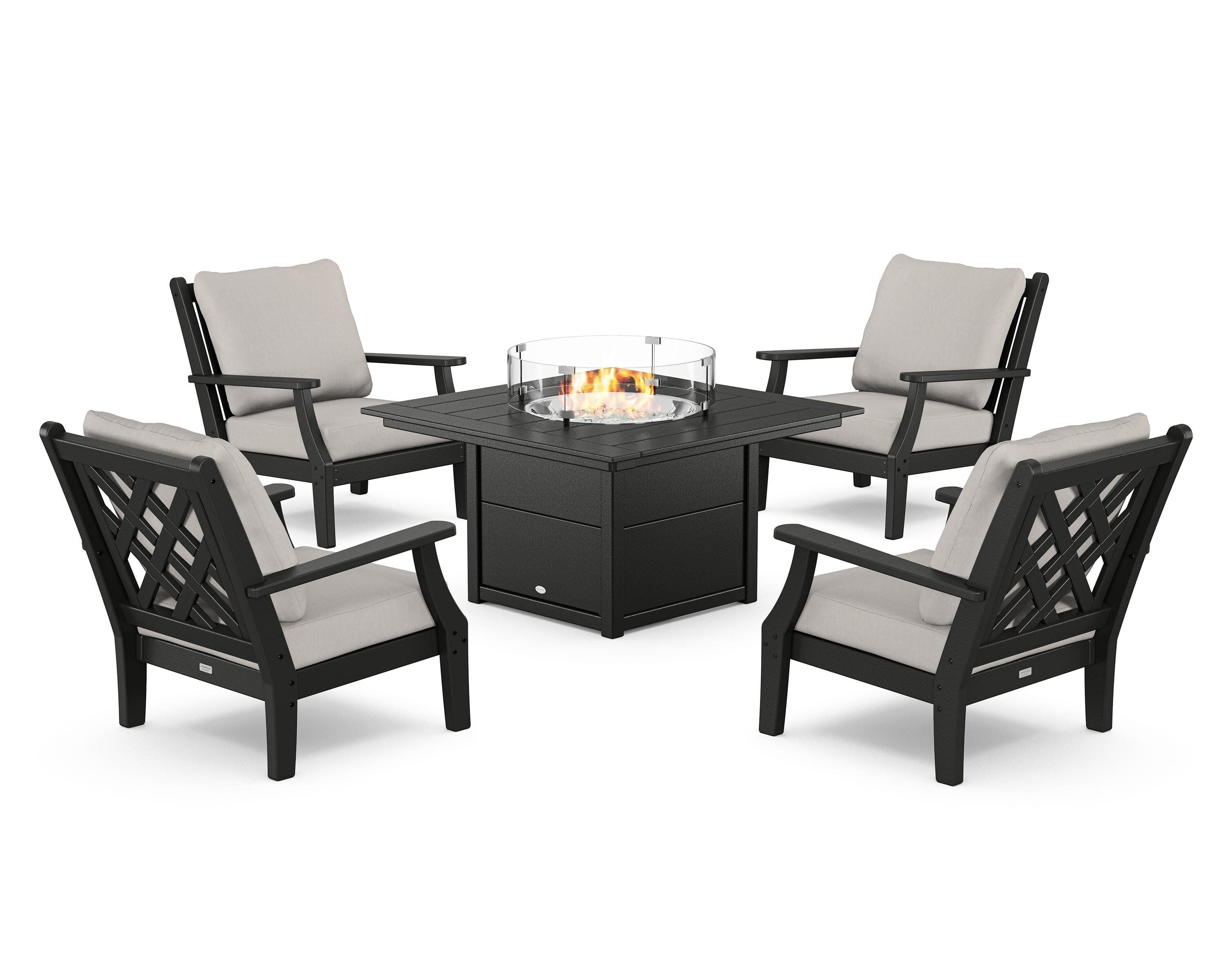 Wovendale 5-Piece Deep Seating Set with Fire Pit Table in Black / Cast Ash