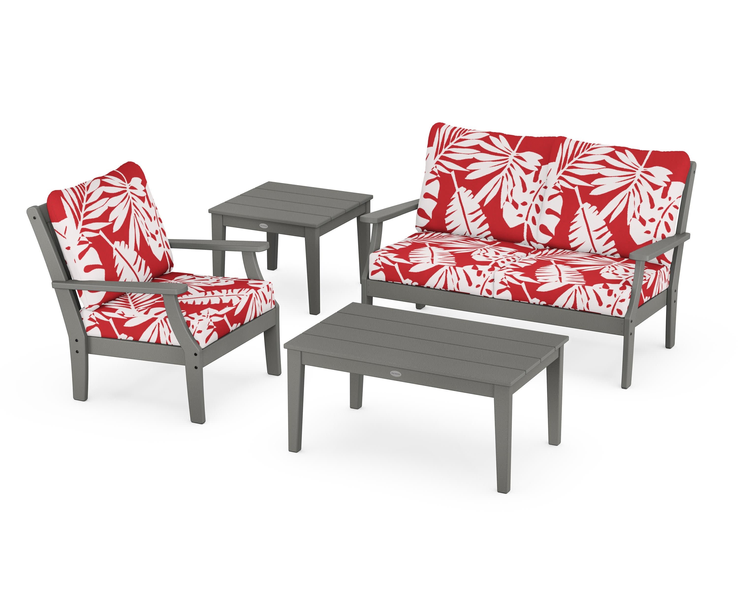 Braxton 4-Piece Deep Seating Set in Slate Grey / Leaf Crimson