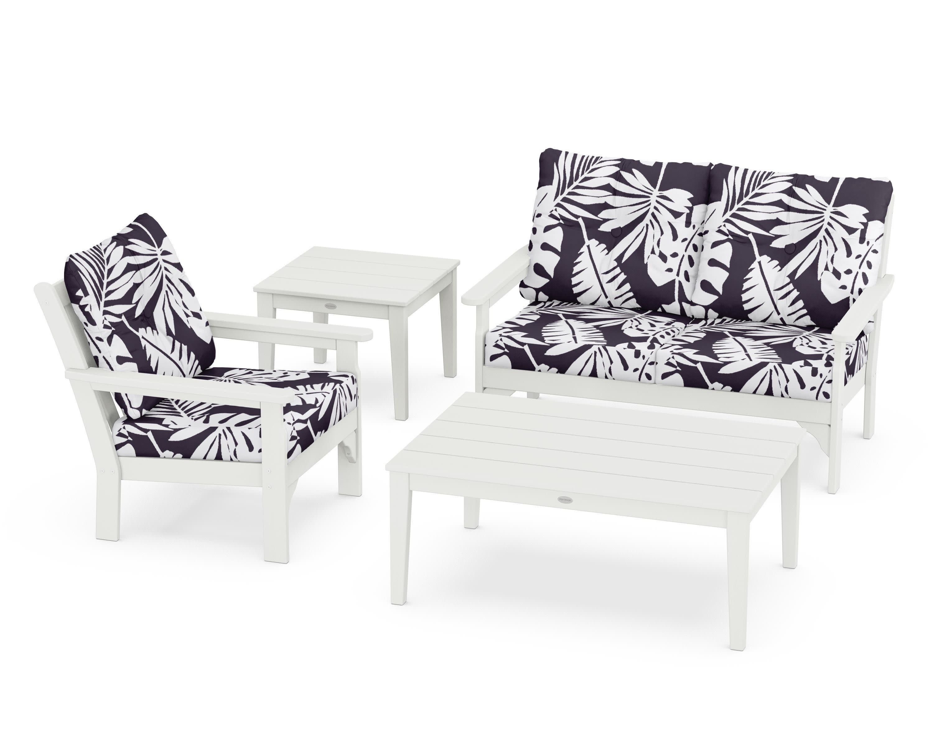 Vineyard 4-Piece Deep Seating Set in Vintage White / Leaf Navy