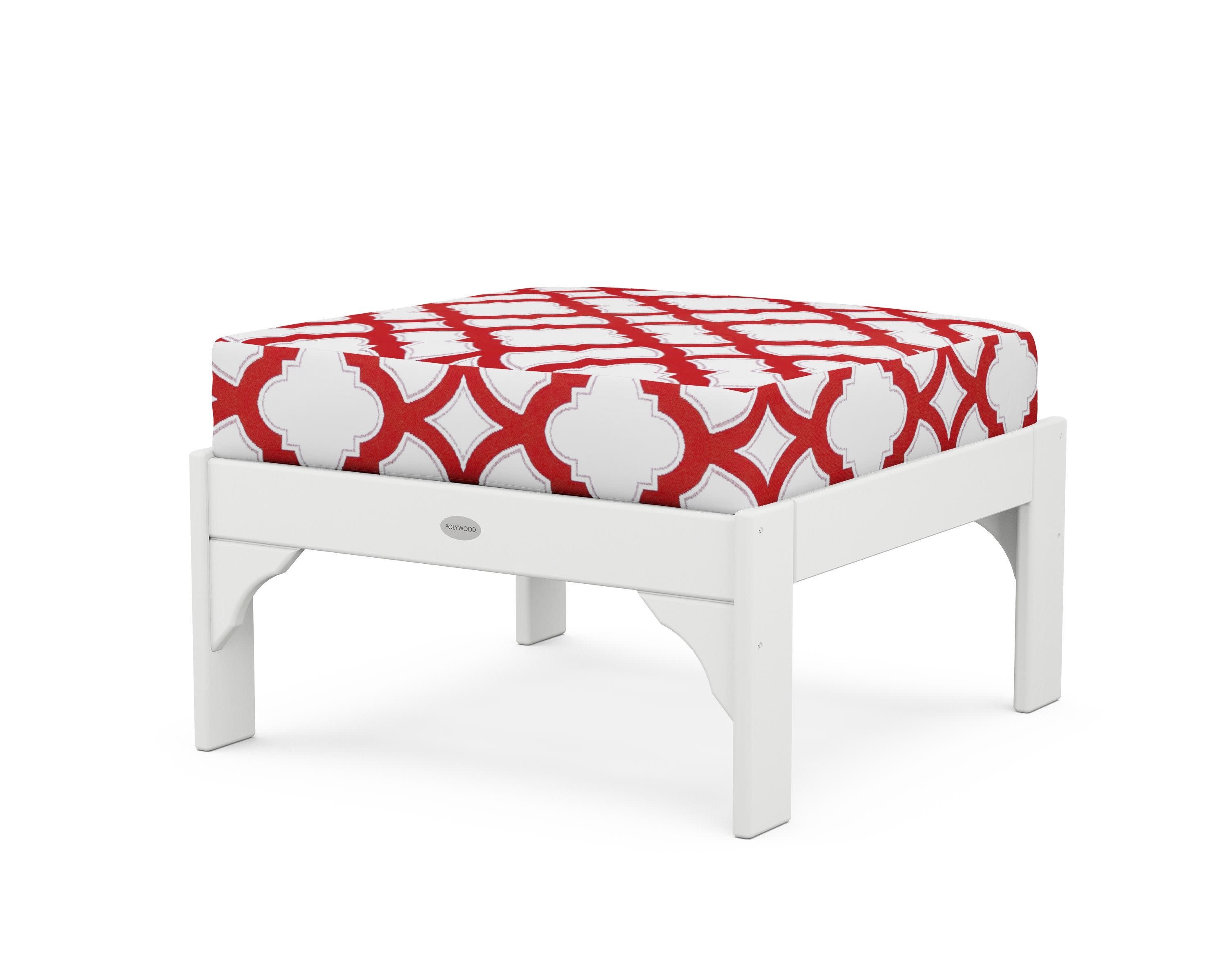 Vineyard Deep Seating Ottoman in White / Trellis Crimson